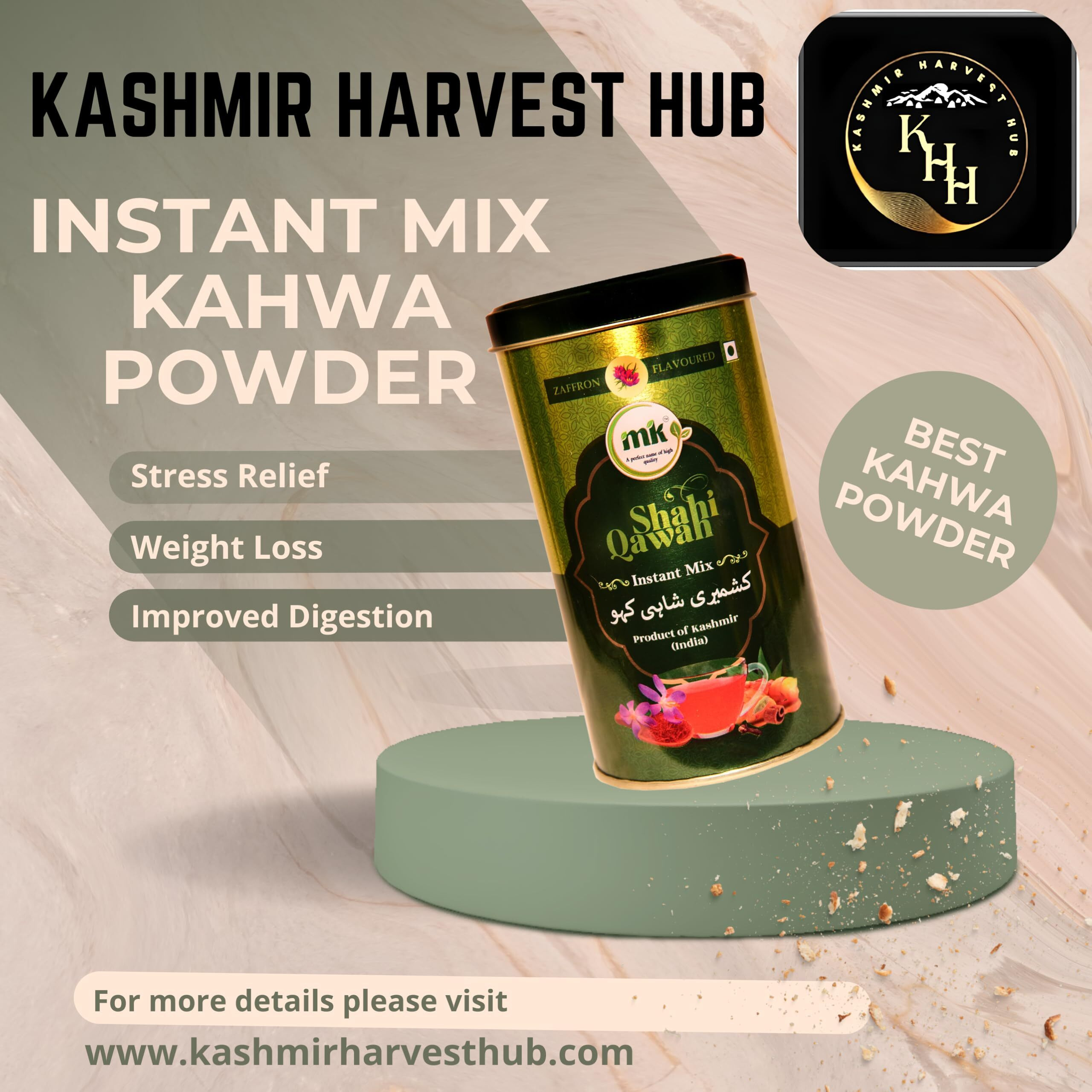 Kashmir Harvest Hub Kashmiri Shahi Kahwa (Qawah) | Instant Mix | Pure Herbal Tea | Detoxifies Body | Natural & Premium -250G (Pack Of 4)