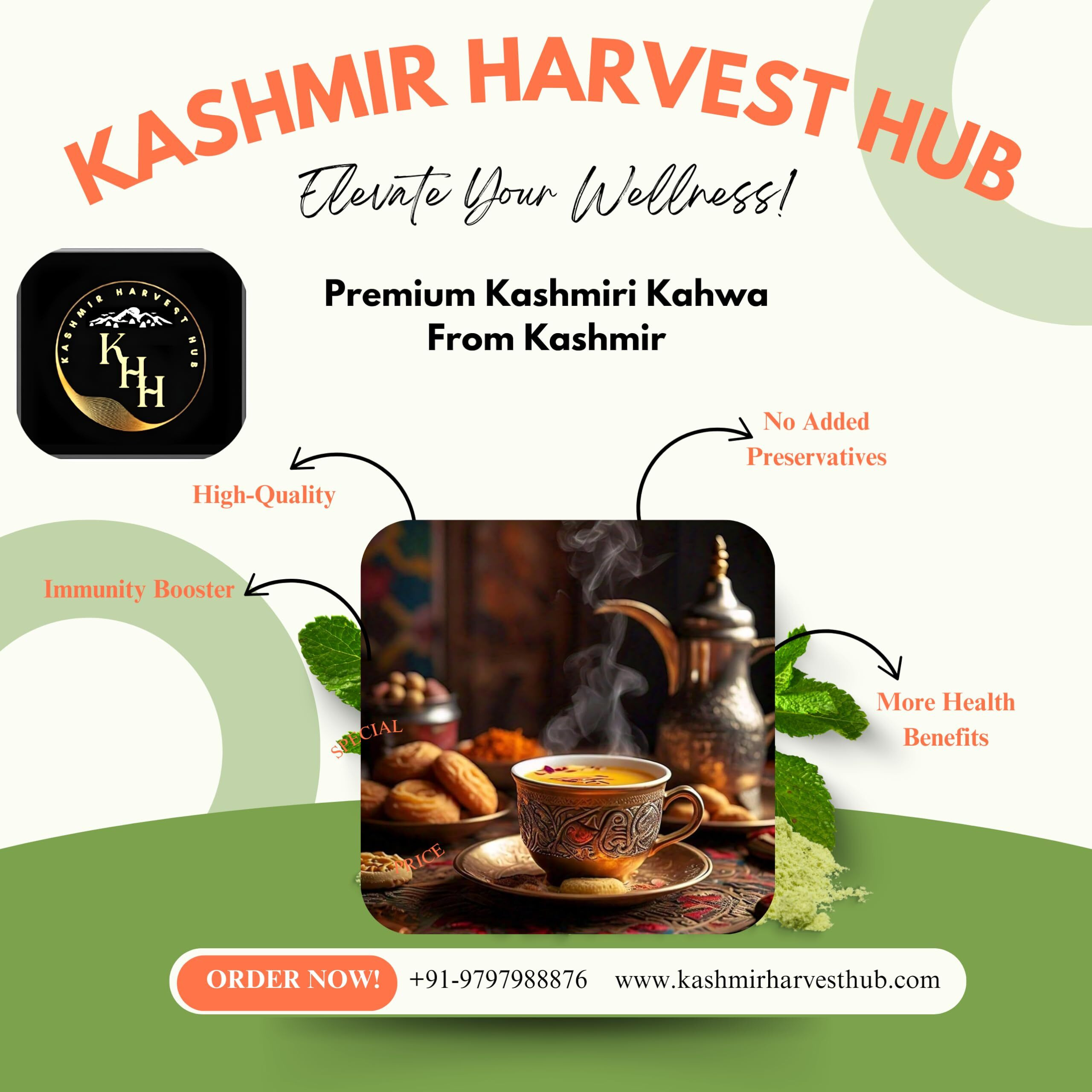 Kashmir Harvest Hub Kashmiri Shahi Kahwa (Qawah) | Instant Mix | Pure Herbal Tea | Detoxifies Body | Natural & Premium -250G (Pack Of 4)