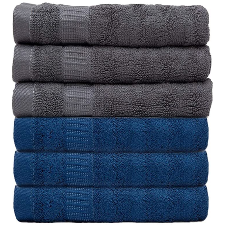 Mush Bamboo Hand Towels Set Of 6 | 100% Bamboo Gym Towel For Men/Women Workout | Ultra Soft, Absorbent & Quick Dry Towel For Gym, Travel, Sports And Yoga | 75 X 35 Cms | 600 Gsm (Navy Blue & Grey)
