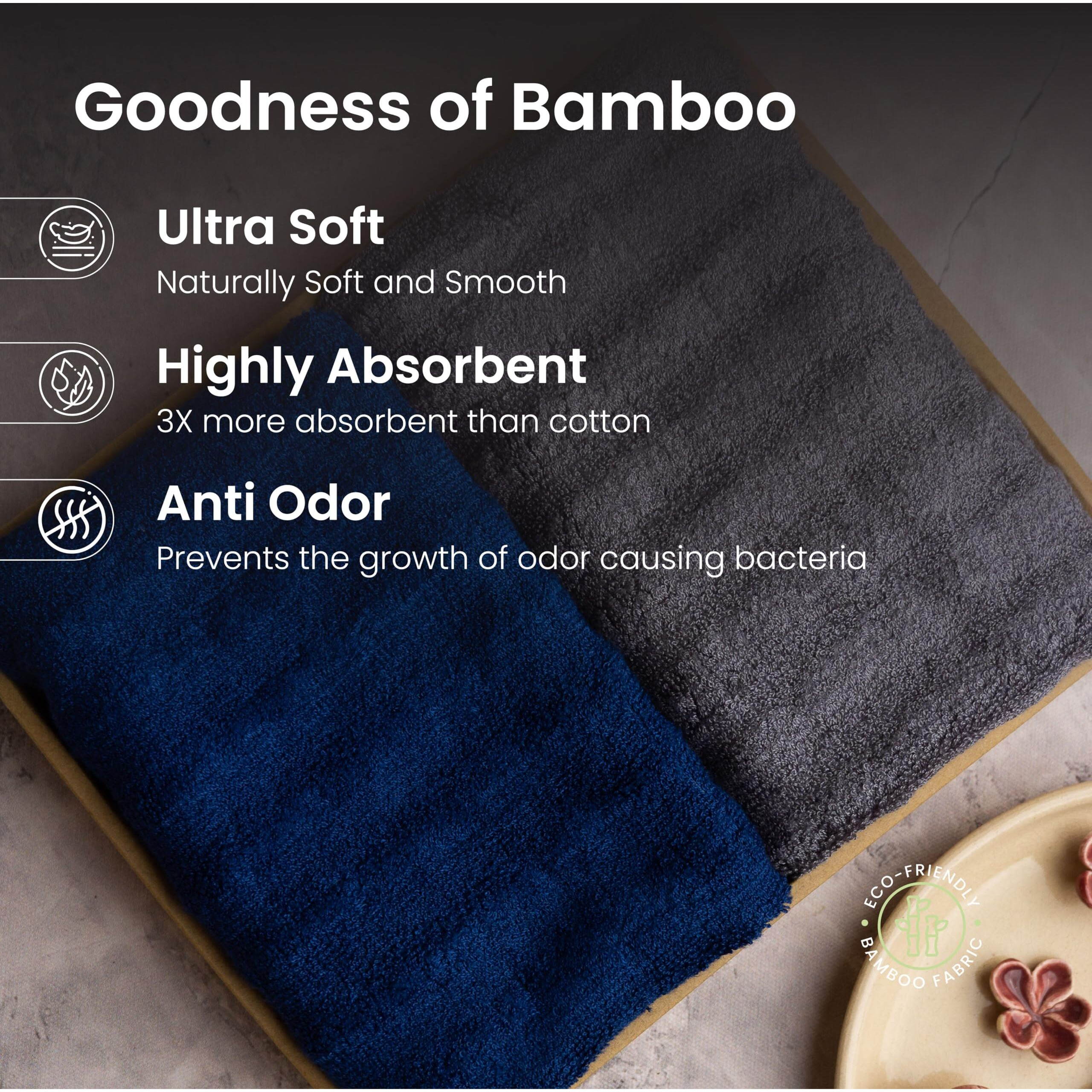 Mush Bamboo Hand Towels Set Of 6 | 100% Bamboo Gym Towel For Men/Women Workout | Ultra Soft, Absorbent & Quick Dry Towel For Gym, Travel, Sports And Yoga | 75 X 35 Cms | 600 Gsm (Navy Blue & Grey)