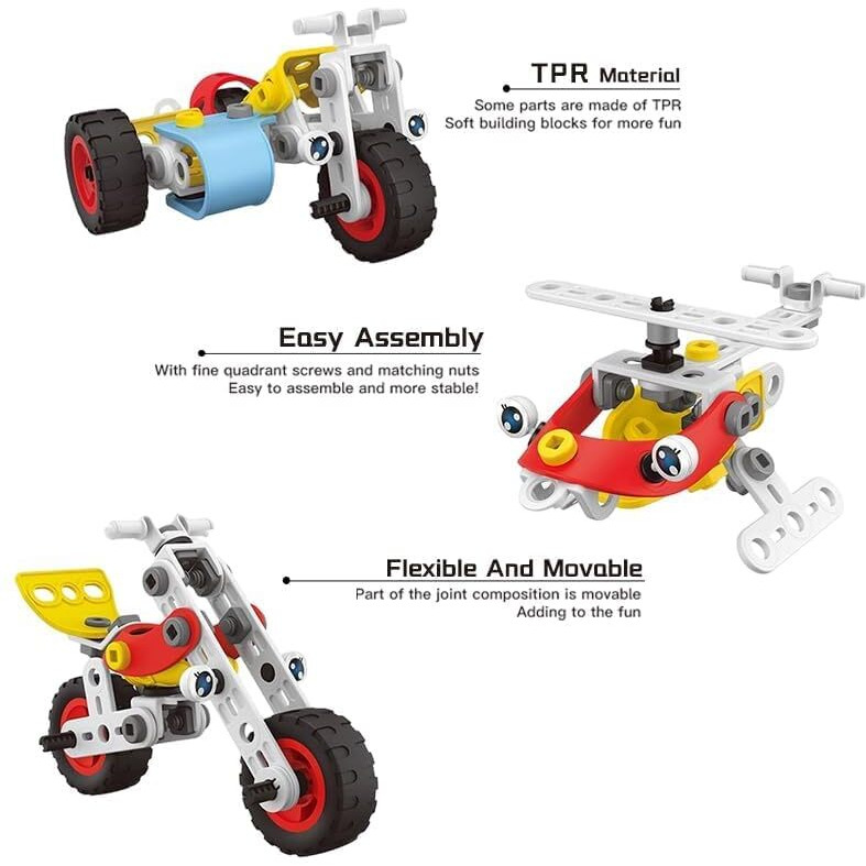 Umadiya 3 In 1 Helicopter Motorcycle Tricycle Stem Building 74 Pcs Diy Toys Build And Play Kit Models Educational Engineering Building Blocks And Bricks Construction Learning Toy For Kids