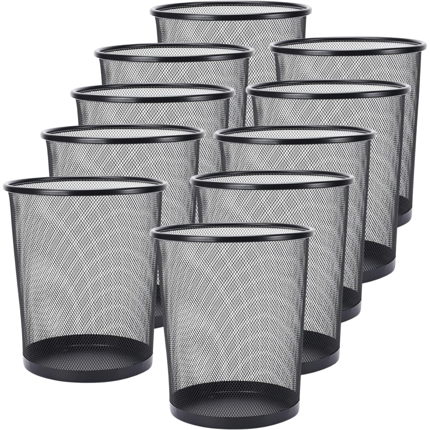 Goodwill Tech Open-Top Cylindrical Metal Mesh Recycling Dustbins- Waste Basket For Home/Office/Coffee Shop/Hotel Non-Toxic - Black (Set Of 10, Medium (13L))