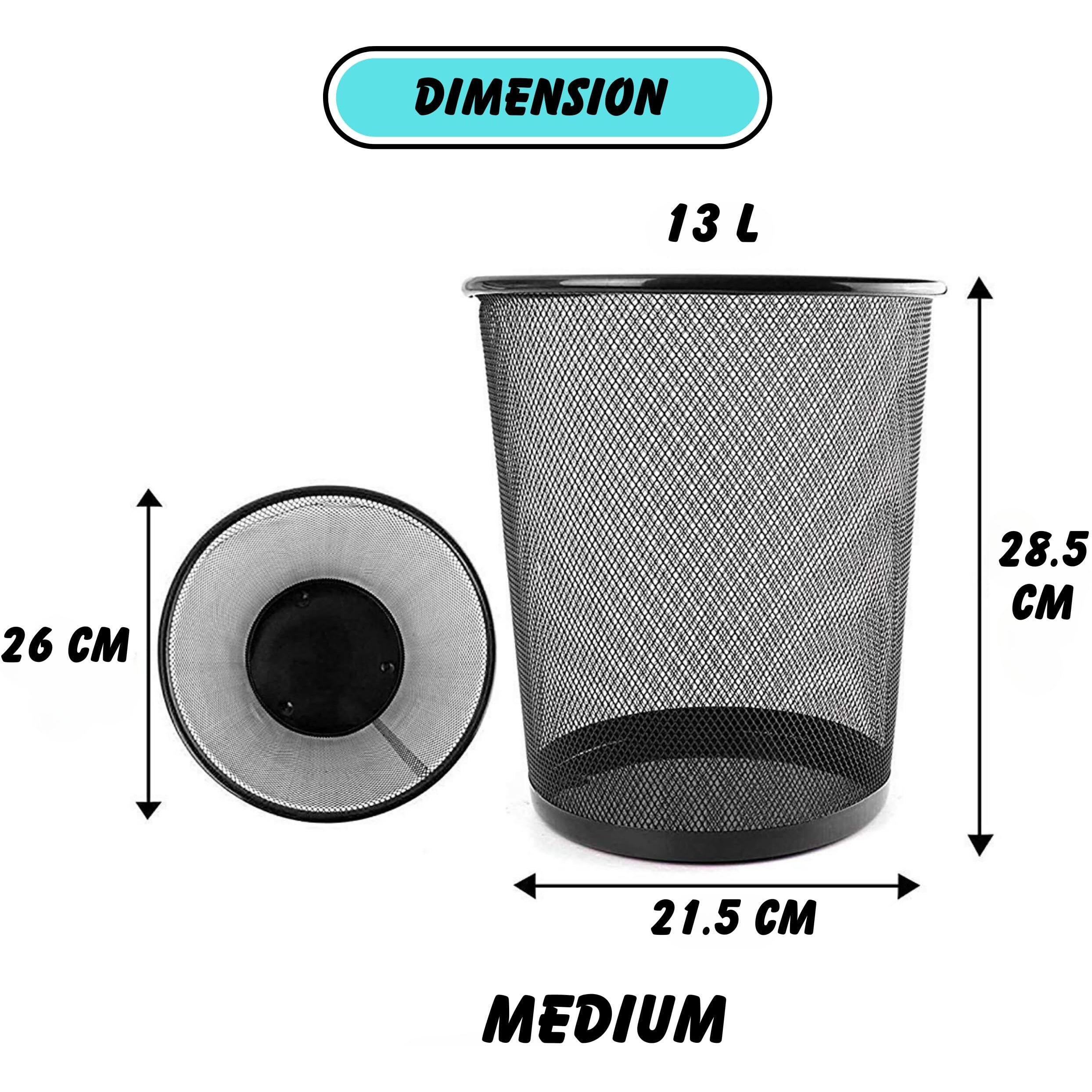 Goodwill Tech Open-Top Cylindrical Metal Mesh Recycling Dustbins- Waste Basket For Home/Office/Coffee Shop/Hotel Non-Toxic - Black (Set Of 10, Medium (13L))