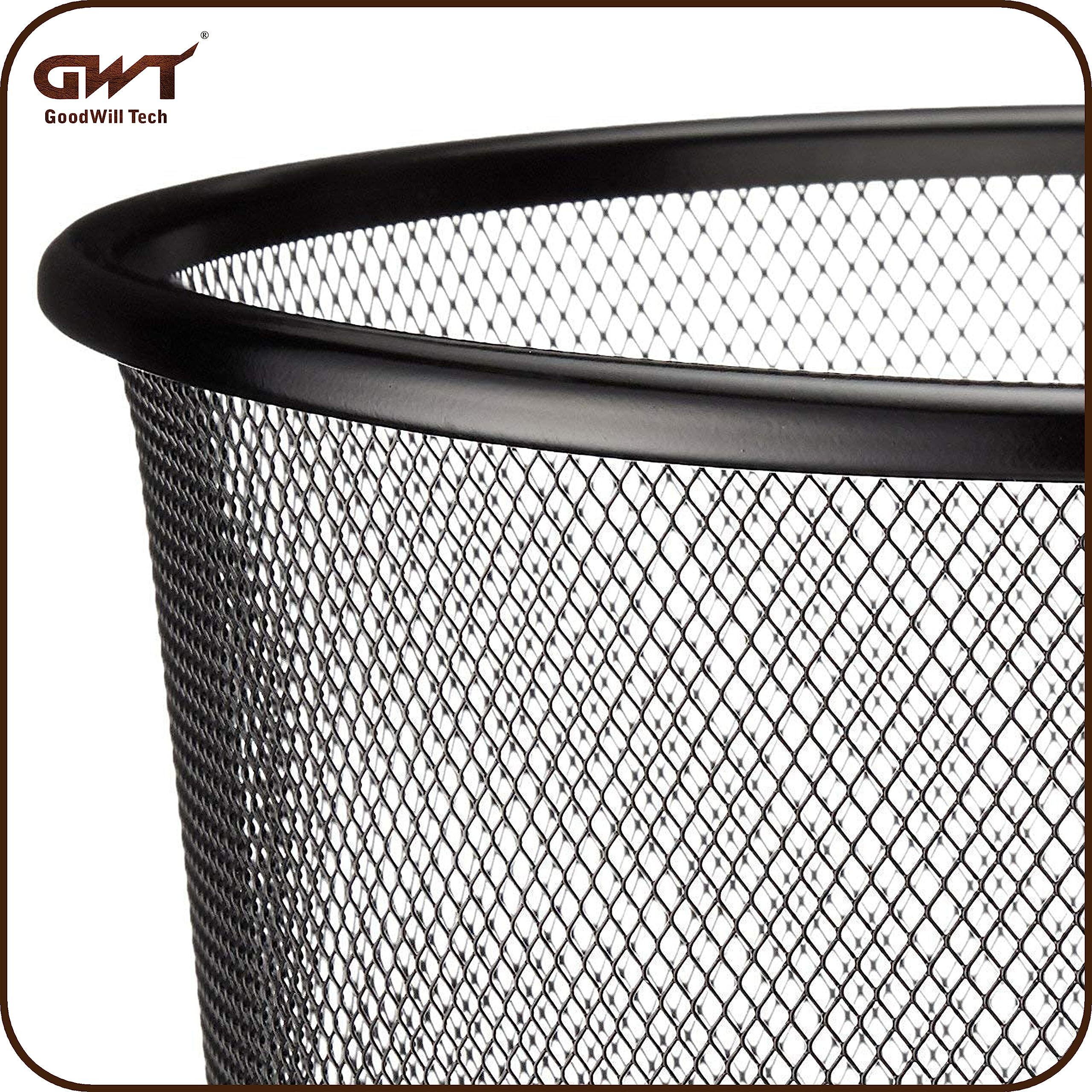 Goodwill Tech Open-Top Cylindrical Metal Mesh Recycling Dustbins- Waste Basket For Home/Office/Coffee Shop/Hotel Non-Toxic - Black (Set Of 10, Medium (13L))