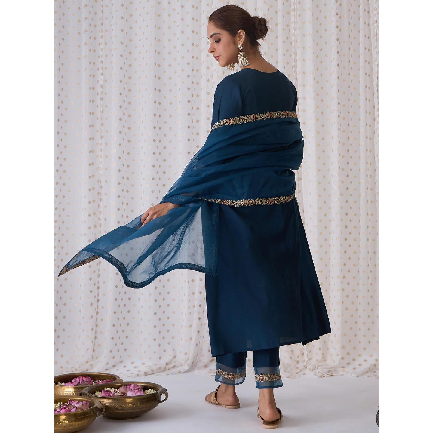 Indo Era Women's Embroidered Viscose A-Line Kurta Pant With Dupatta Set (Kh1Tl6112_Xx-Large),Teal