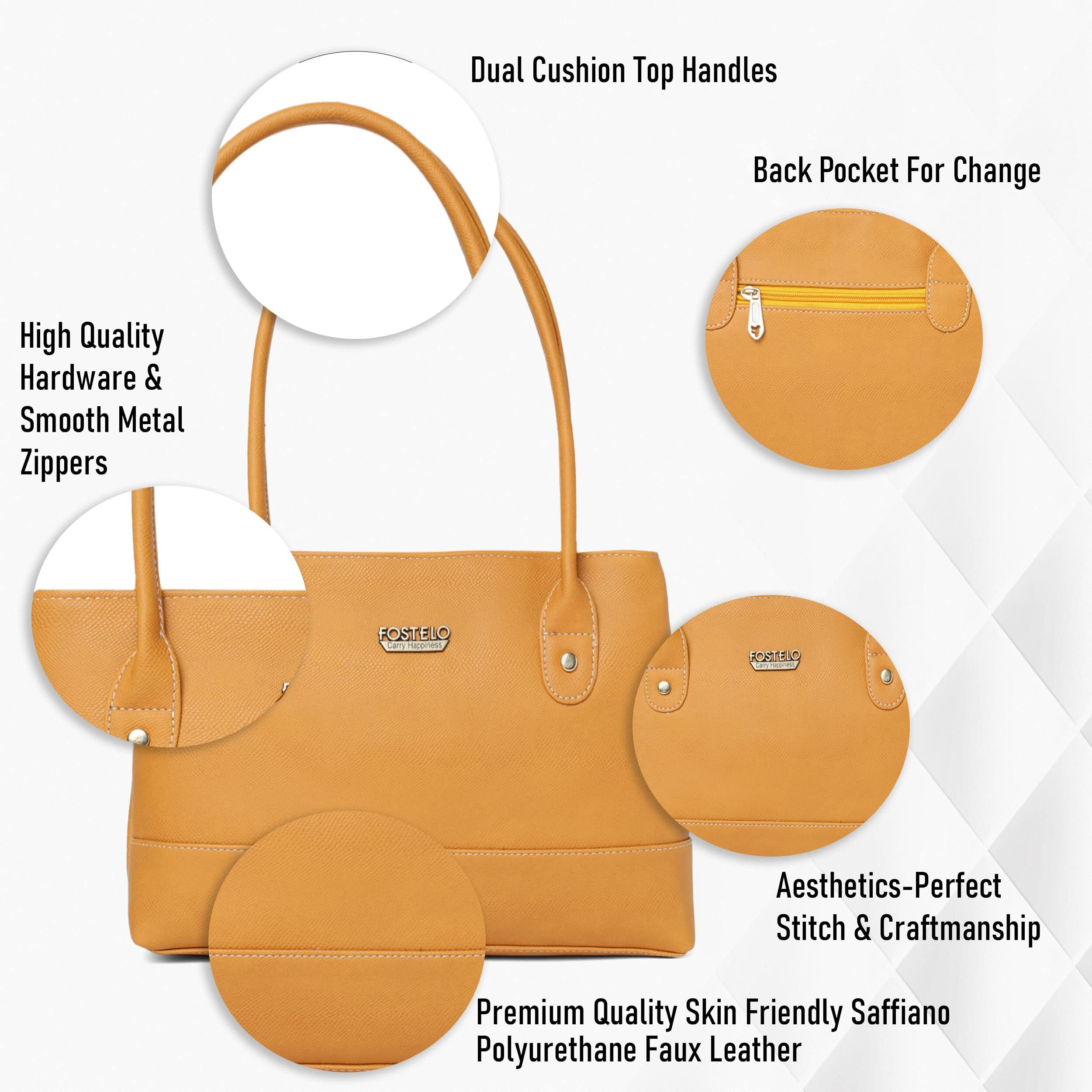 Fostelo Women's Vegan Leather Feathers Handbag Shoulder Hobo Bag Ladies Purse (Orange) (Medium)