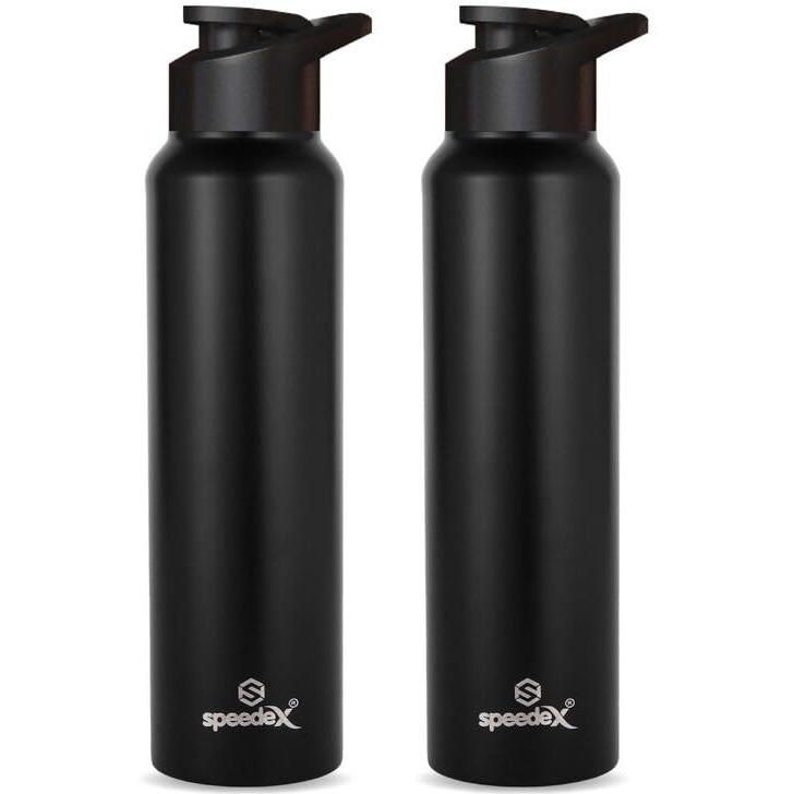 Speedex Stainless Steel Water Bottle 1 Litre, Leakproof Sipper Cap 1 Ltr, Black, Bottles 1+ Litre For School, Gym, Office, Boys, Girls, Men, Women, Kids 1Ltr - 1000 Ml - Set Of 2
