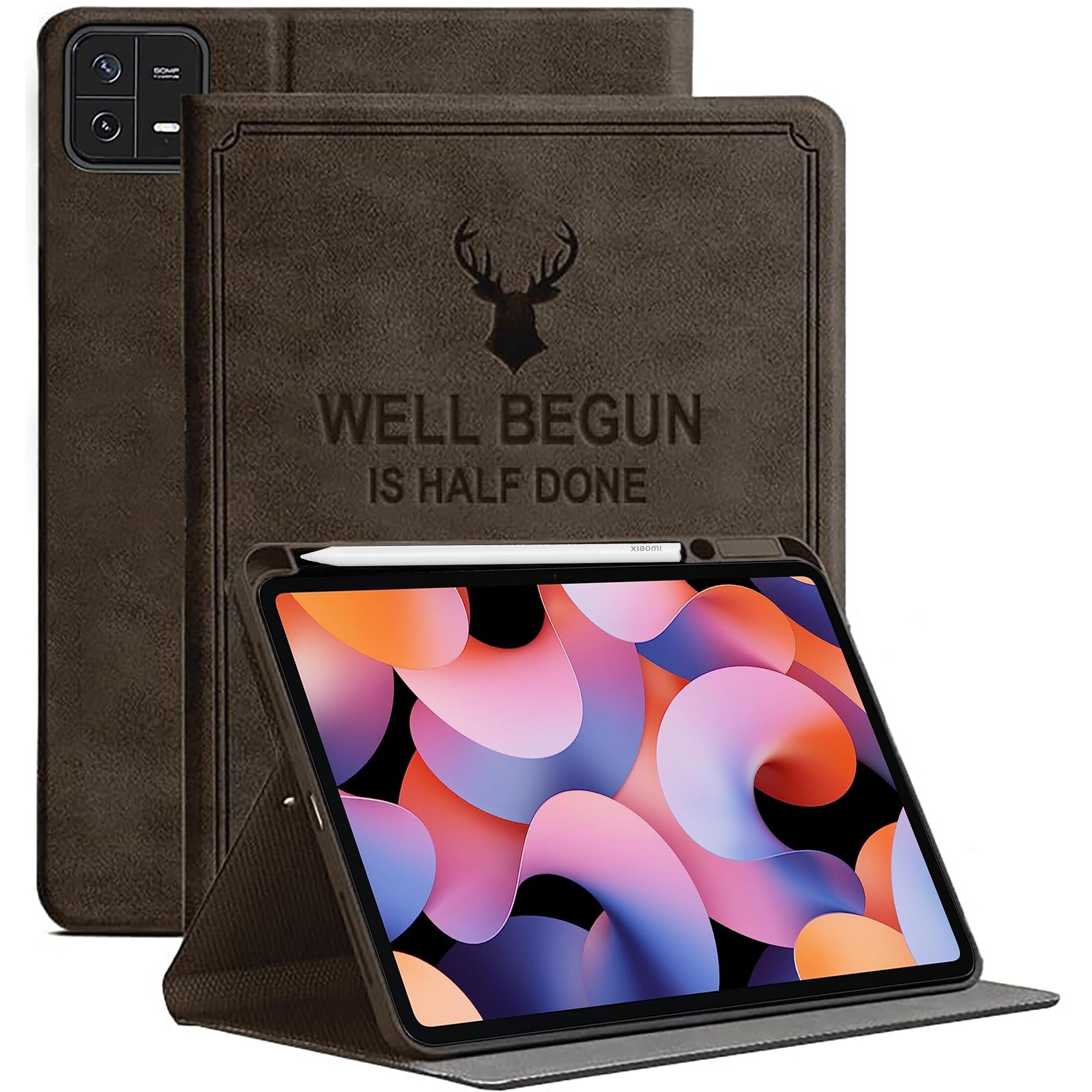 Proelite Cover For Xiaomi Mi Pad 6 Cover, Deer Multi Angle Flip Case Cover With Pen Holder For Xiaomi Pad 6 11 Inch, Support Auto Sleep Wake, Coffee