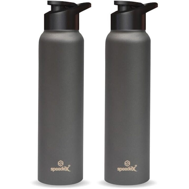 Speedex Stainless Steel Water Bottle 1 Litre, Leakproof Sipper Cap 1 Ltr, Dark Grey, Bottles 1+ Litre For School, Gym, Office, Boys, Girls, Men, Women, Kids 1Ltr - 1000 Ml - Set Of 2