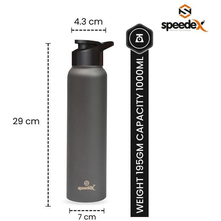 Speedex Stainless Steel Water Bottle 1 Litre, Leakproof Sipper Cap 1 Ltr, Dark Grey, Bottles 1+ Litre For School, Gym, Office, Boys, Girls, Men, Women, Kids 1Ltr - 1000 Ml - Set Of 2