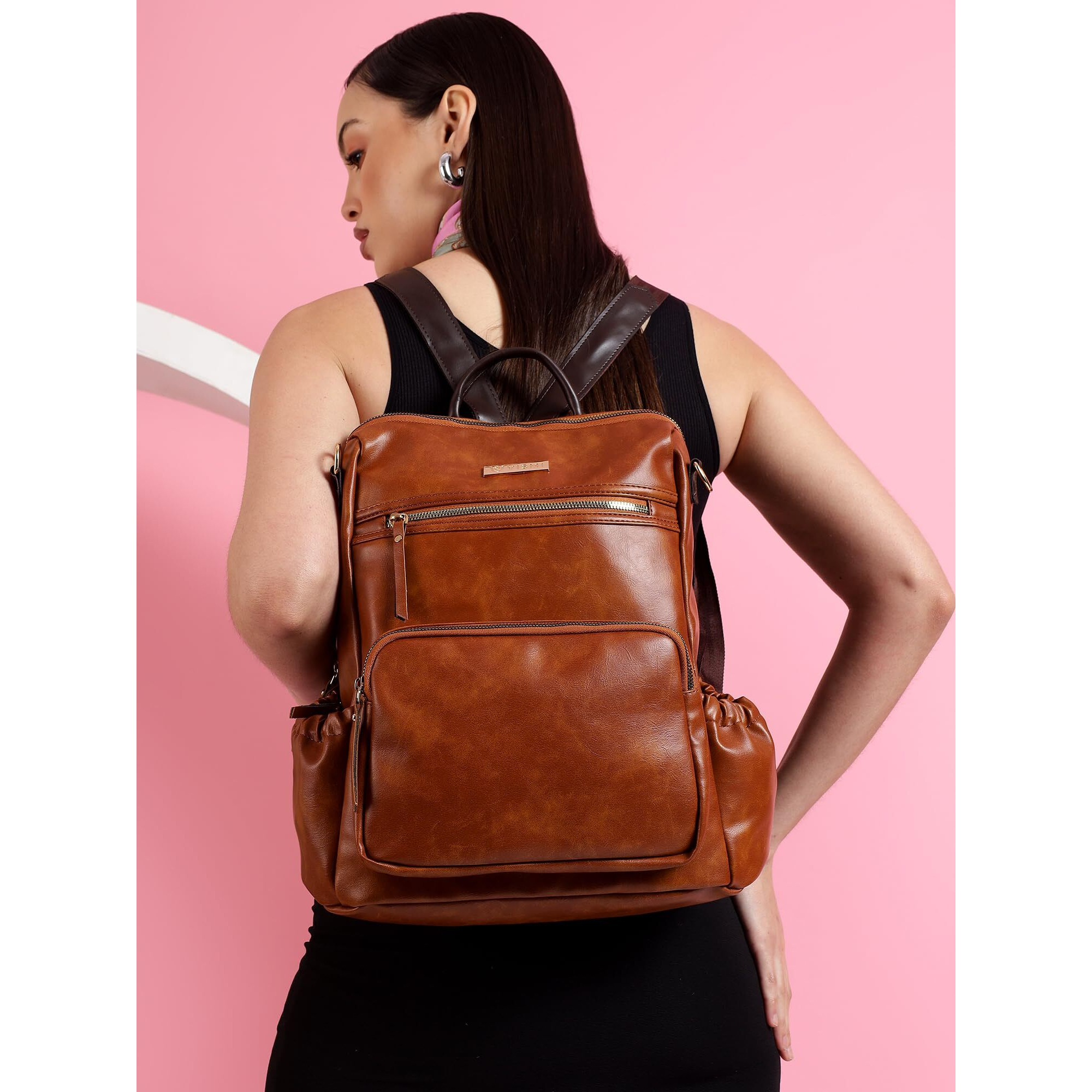 Vismiintrend Leather Laptop Backpack Shoulder Sling Handbag Bags For Women/Girls|Convertible|Anti Theft|Ladies Purse|Office/Travel/College/Work |15 Inch Laptops |Birthday Gift For Sister/Wife (Tan)