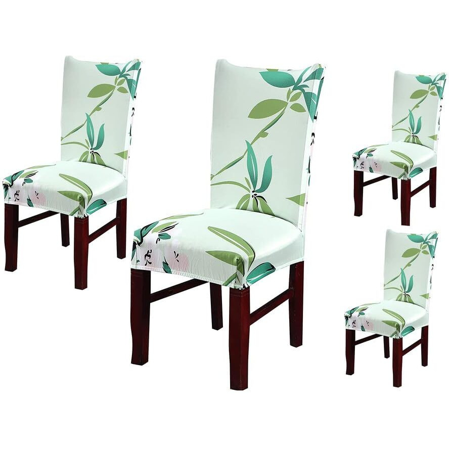 Styleys Elastic Chair Cover Stretch Removable Washable Short Dining Chair Cover Protector Seat Slipcover (Set Of 4, Tea Green Flower, Sd-3154)