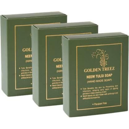 Golden Treez Neem Tulsi Handmade Bath Soap For Tan Removal, Acne (Pimples) Natural, Bathing Soap For Men And Women-115 Gm (Pack Of 3)