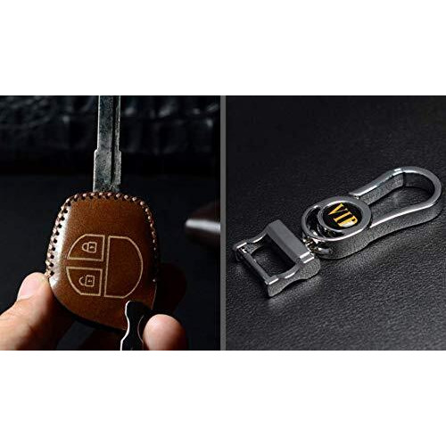 Jvcv Soft Handmade Leather Car Key Cover Compatible With 2 Button Key For Maruti Suzuki Swift Baleno S-Cross Ciaz Dzire Wagonr Sx4 Ritz (2B Key, Brown)