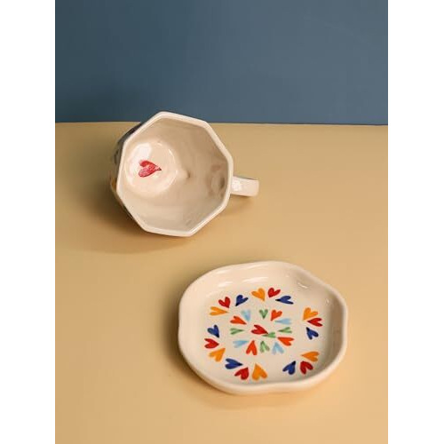 Weaving Homes Handcrafted Ceramic Loveislove Mug & Loveislove Dessert Plate, Serveware, Kitchenware, Ceramic Coffee Mugs, Plates, Coffee Cups, Ceramic Plates, 220 Ml