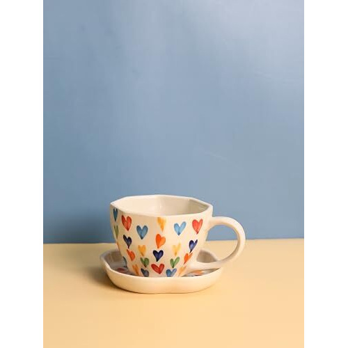 Weaving Homes Handcrafted Ceramic Loveislove Mug & Loveislove Dessert Plate, Serveware, Kitchenware, Ceramic Coffee Mugs, Plates, Coffee Cups, Ceramic Plates, 220 Ml