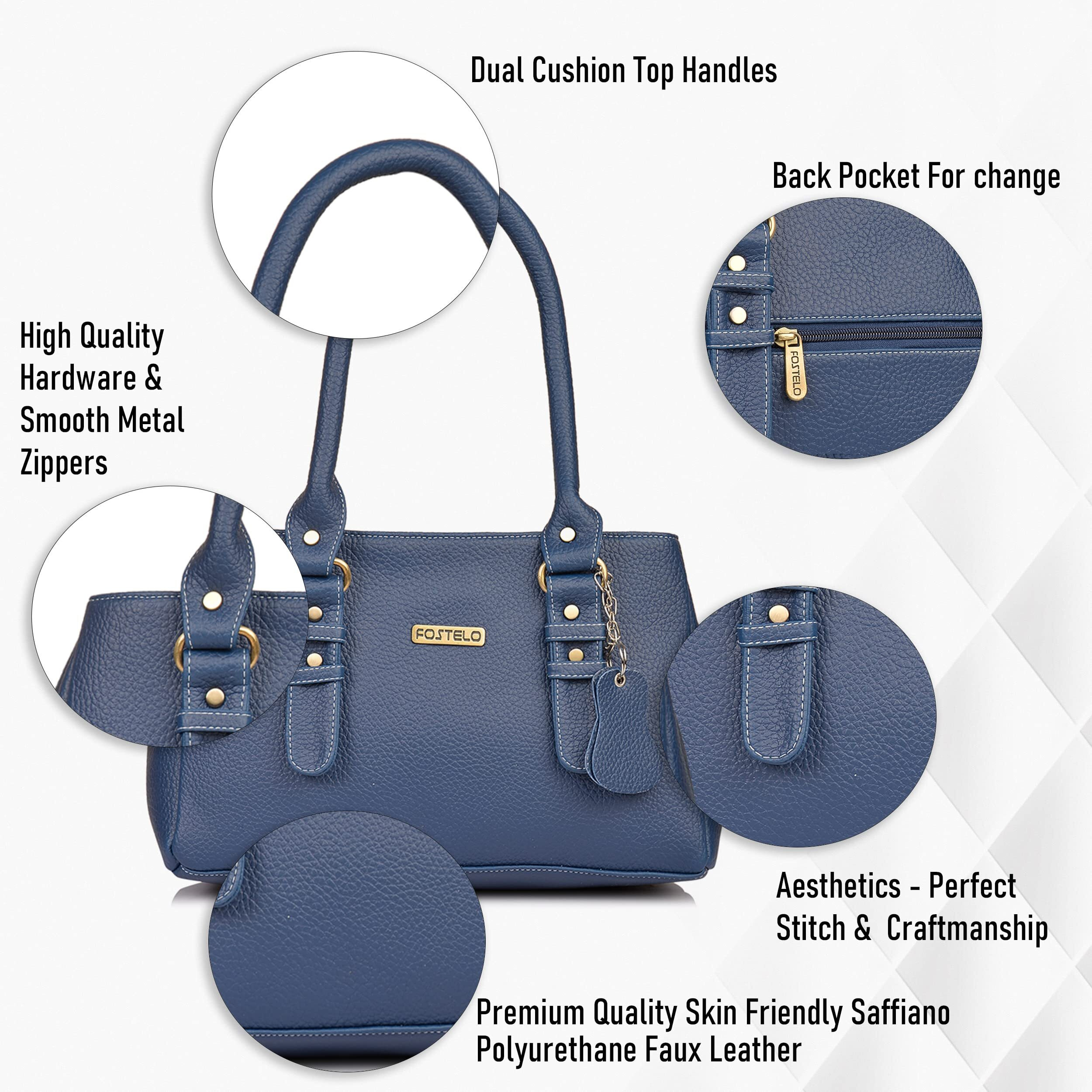 Fostelo Women's Vegan Leather Westside Handbag Shoulder Hobo Bag Ladies Purse (Blue) (Large)