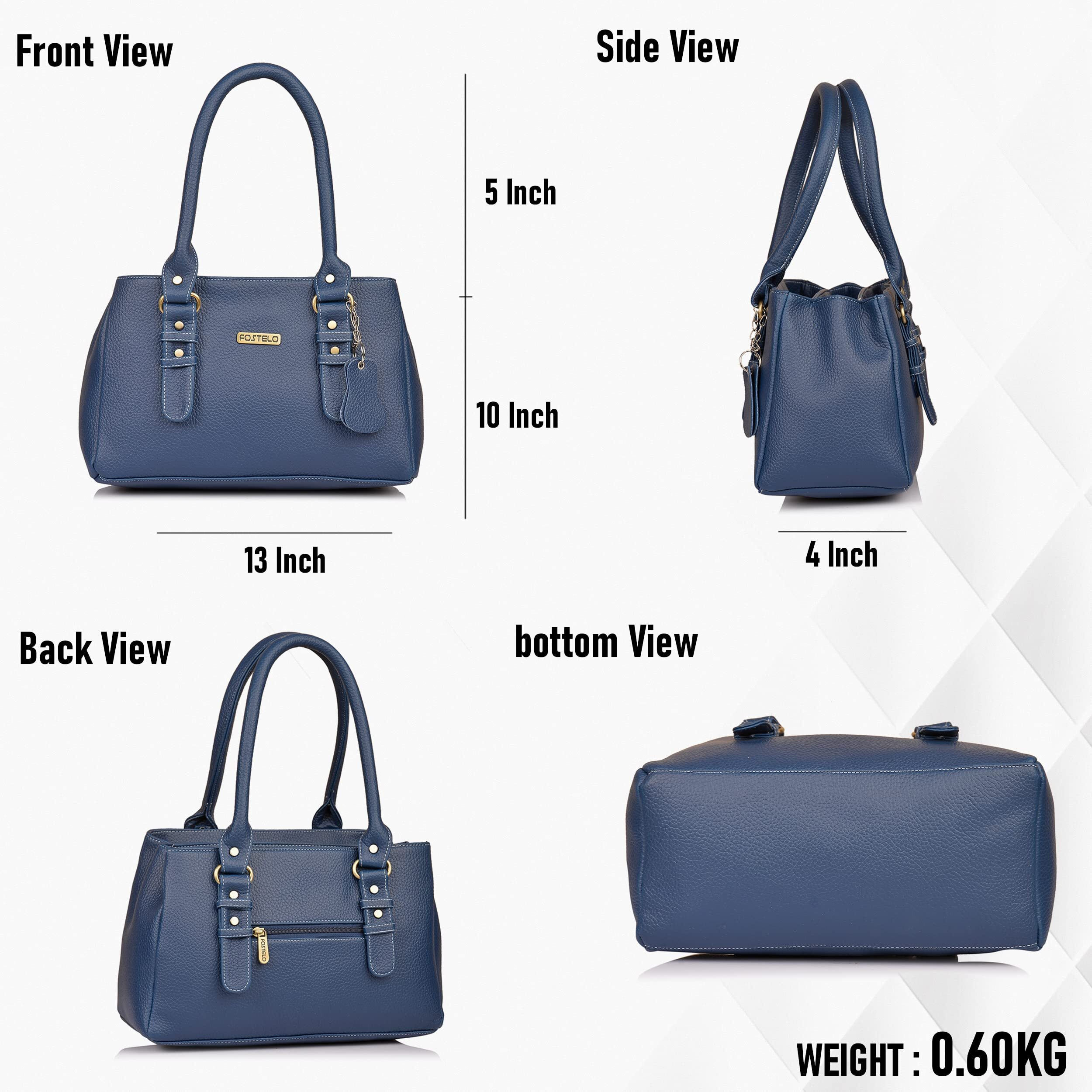 Fostelo Women's Vegan Leather Westside Handbag Shoulder Hobo Bag Ladies Purse (Blue) (Large)