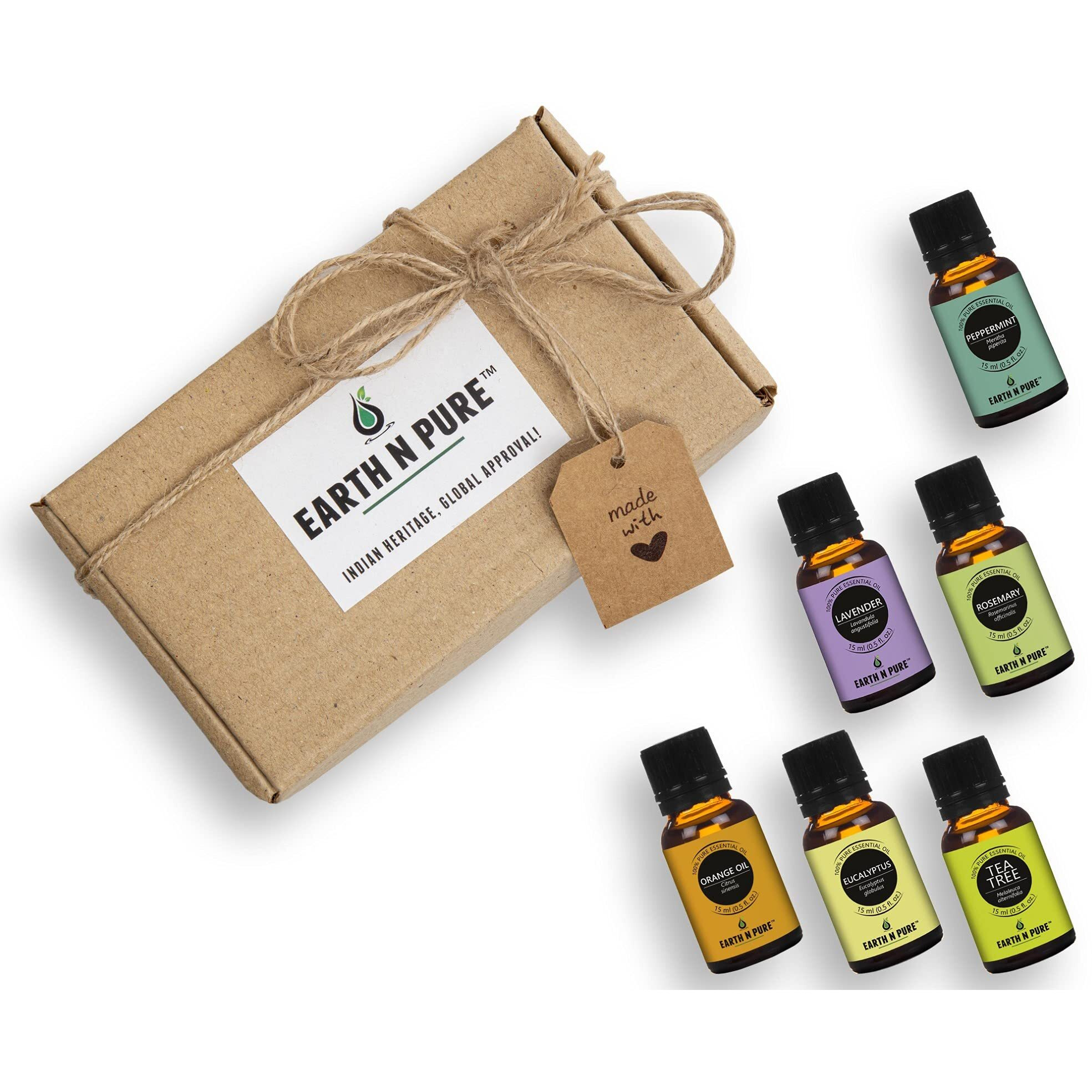 Earth N Pure Essential Oil Pack Of 6 (Peppermint, Sweet Orange, Eucalyptus, Tea Tree, Lavender & Rosemary) 15 Ml Each