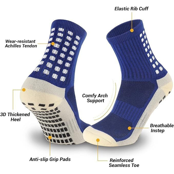 Boldstuff Hi-Tech Performance Athletic Socks For Men & Women | Crew Length, Anti-Slip Rubber Grip, Thick Cushion Sports Socks For Running, Gym, Training (In, Alpha, Free Size, 2, Navy Blue)