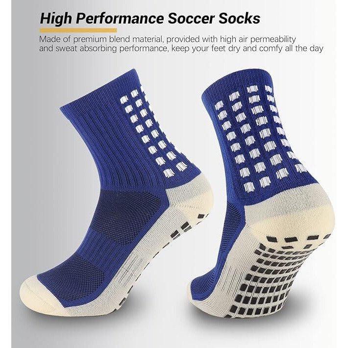 Boldstuff Hi-Tech Performance Athletic Socks For Men & Women | Crew Length, Anti-Slip Rubber Grip, Thick Cushion Sports Socks For Running, Gym, Training (In, Alpha, Free Size, 2, Navy Blue)