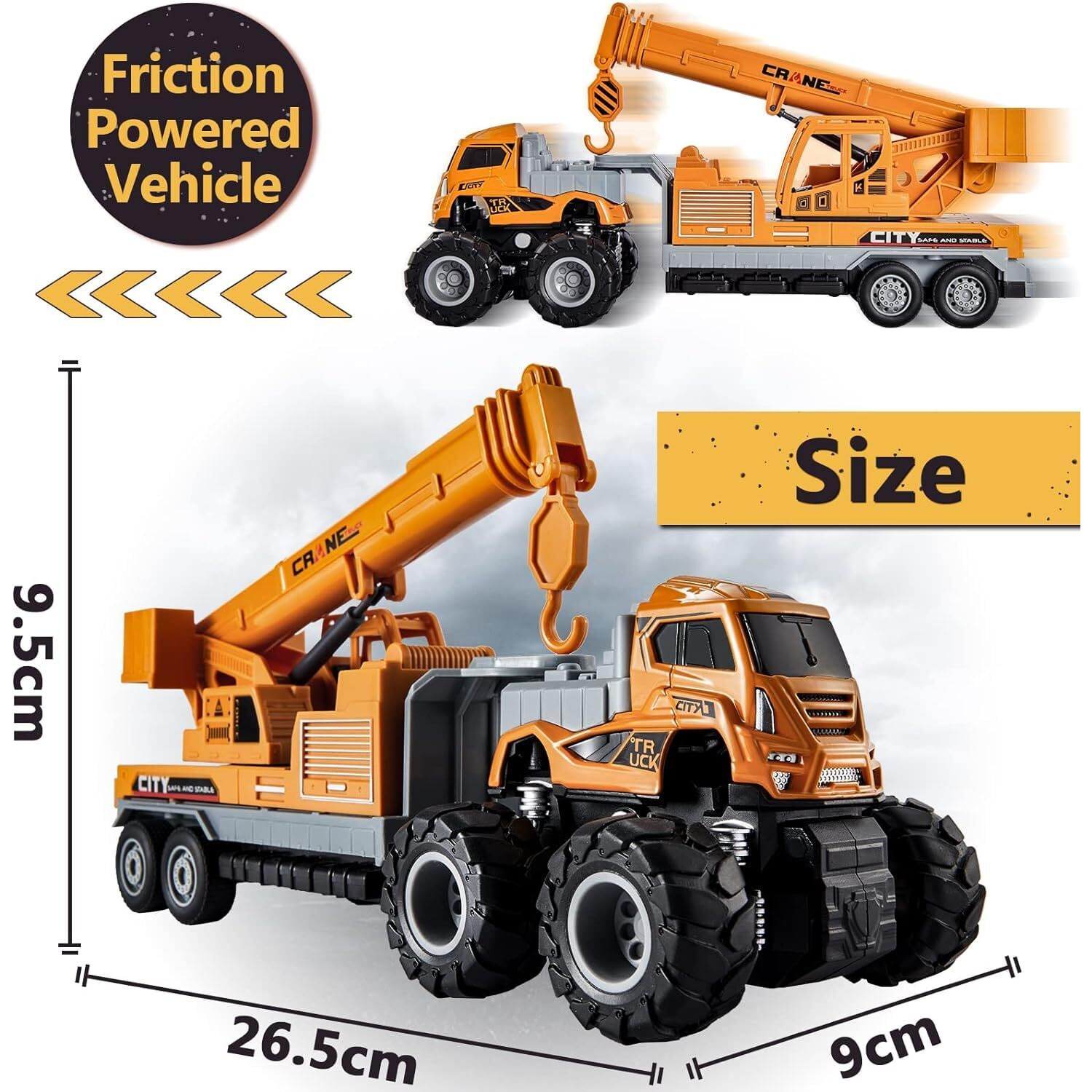 Deoxy 2Pieces Diecast Alloy Construction Crane And Dumper Transport Truck Toy Set With Frionction Powered Educational Building Toys For Toddlers, Boys & Girls (Pack O 2)