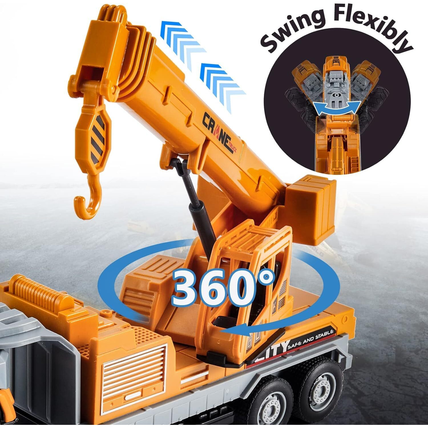 Deoxy 2Pieces Diecast Alloy Construction Crane And Dumper Transport Truck Toy Set With Frionction Powered Educational Building Toys For Toddlers, Boys & Girls (Pack O 2)