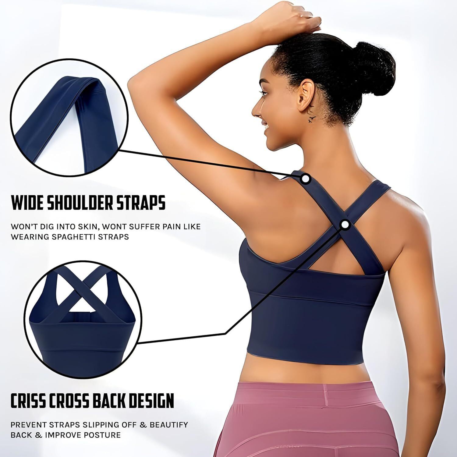 Glamoras Women Polyester Spandex High Impact Front Zip Sports Bra Longline Fitness Criss Cross Back Crop Tops Tank Gym Yoga Workout, Size M-4Xl Blue