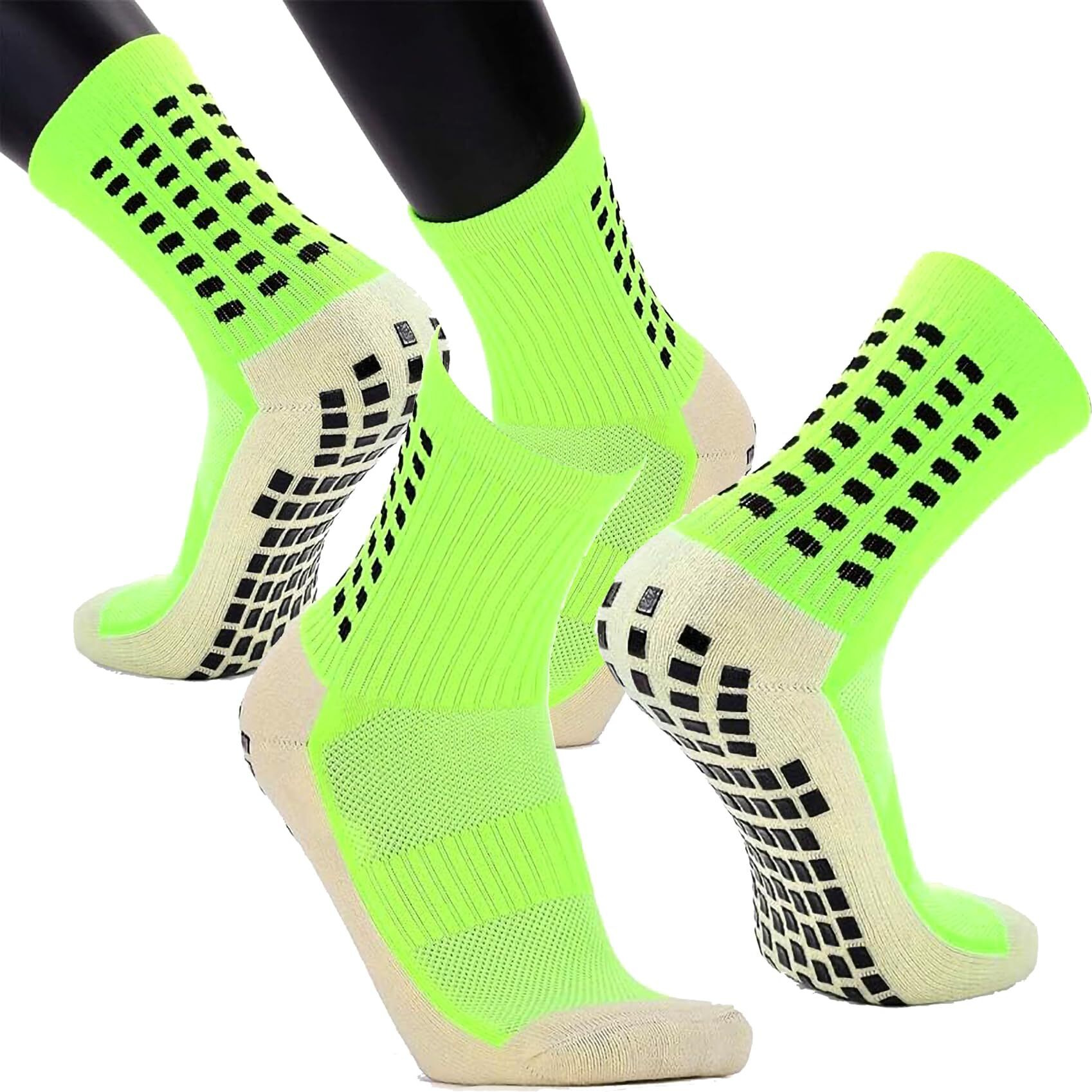 Boldstuff Hi-Tech Performance Athletic Socks For Men & Women | Crew Length, Anti-Slip Rubber Grip, Thick Cushion Sports Socks For Running, Gym, Training (In, Alpha, Free Size, 2, Neon)