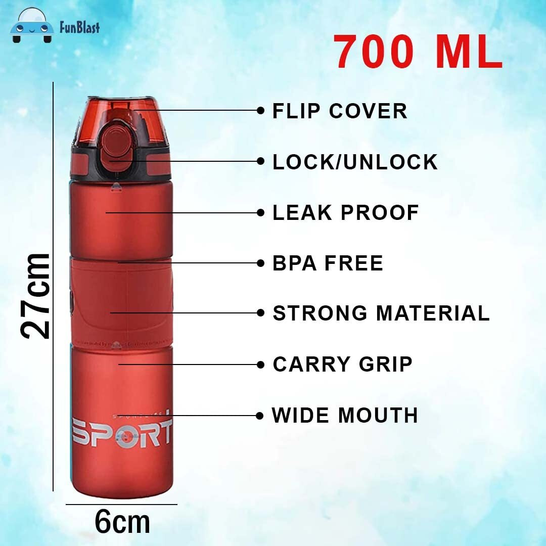 Funblast Unbreakable Water Bottle With Sipper & Straw, Bpa Free Drinking Bottle, Leak-Proof Water Bottle Ideal For Office, Sports, School, Gym (700 Ml, Maroon) Polycarbonate & Polypropylene, Pack Of 1