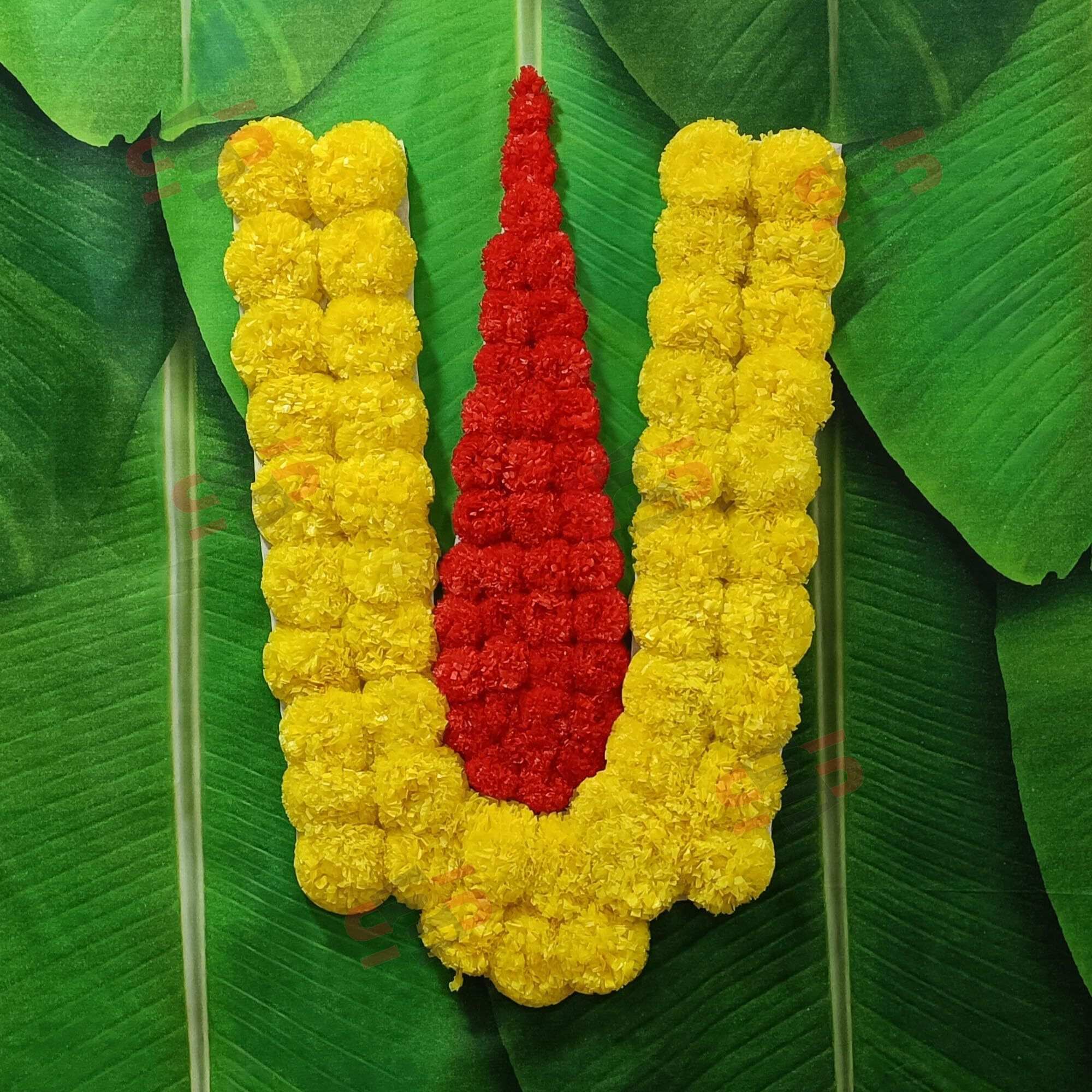 S2S Plastic Venkateswara Swami Namalu Artificial Fluffy Marigold Flowers Backdrop Wall Door For Pooja Decoration Traditional Background For Festival (Yellow Flower)
