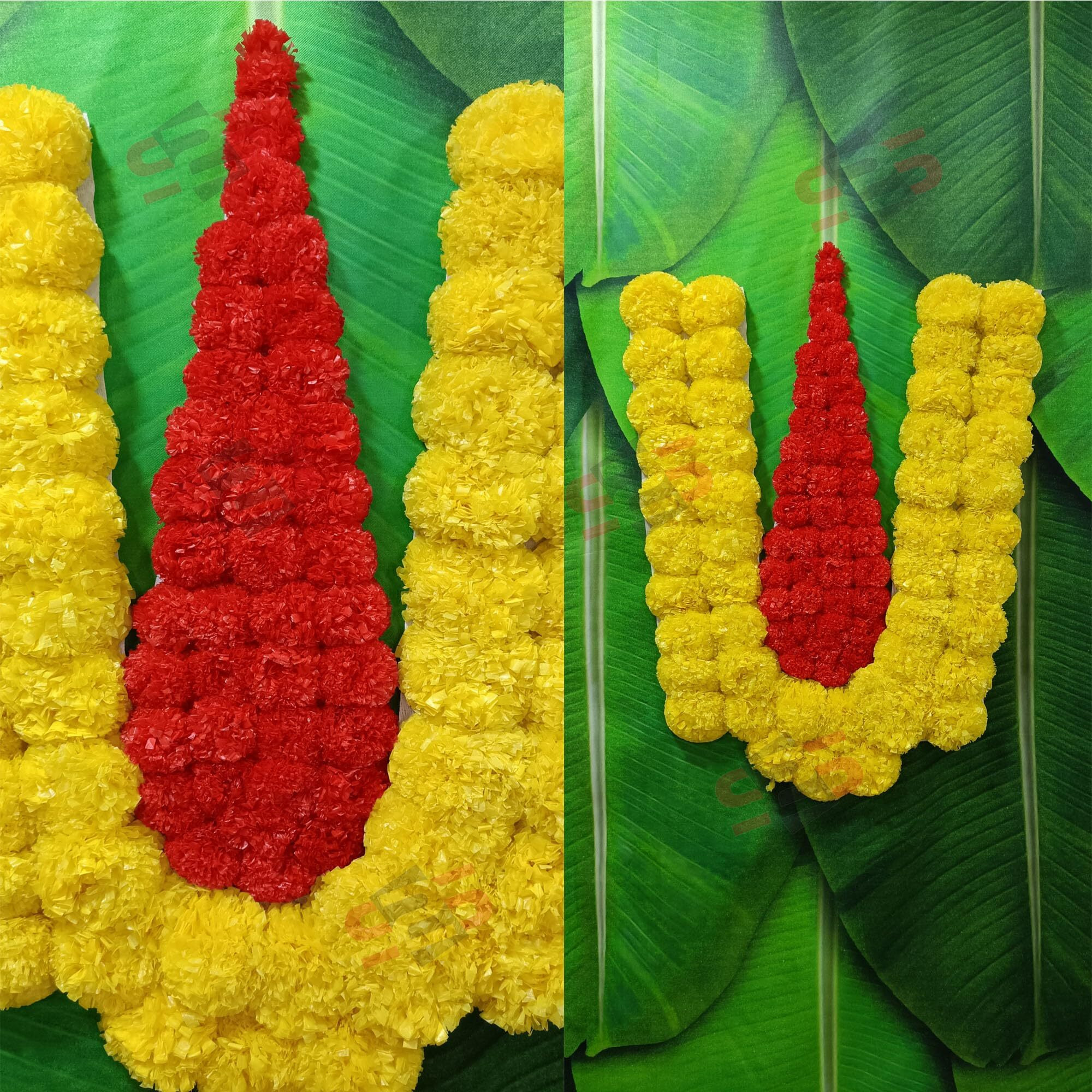 S2S Plastic Venkateswara Swami Namalu Artificial Fluffy Marigold Flowers Backdrop Wall Door For Pooja Decoration Traditional Background For Festival (Yellow Flower)