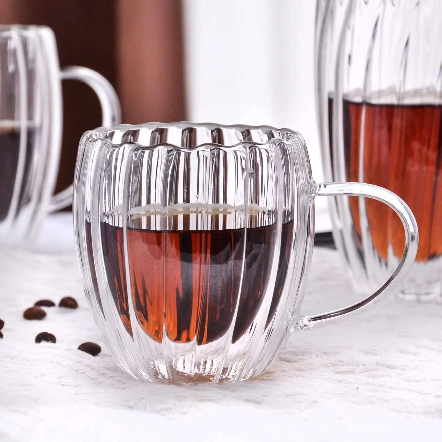 Zroy Enterprise Premium Glass Coffee Mug Tea Cups Set Of 6-215 Ml, Transparent, Glass Cups Set For Coffee, Green Tea, Herbal Tea, Lemon Tea, Milk Cup, Hot/Cold Drinks Cups (2, Bell)