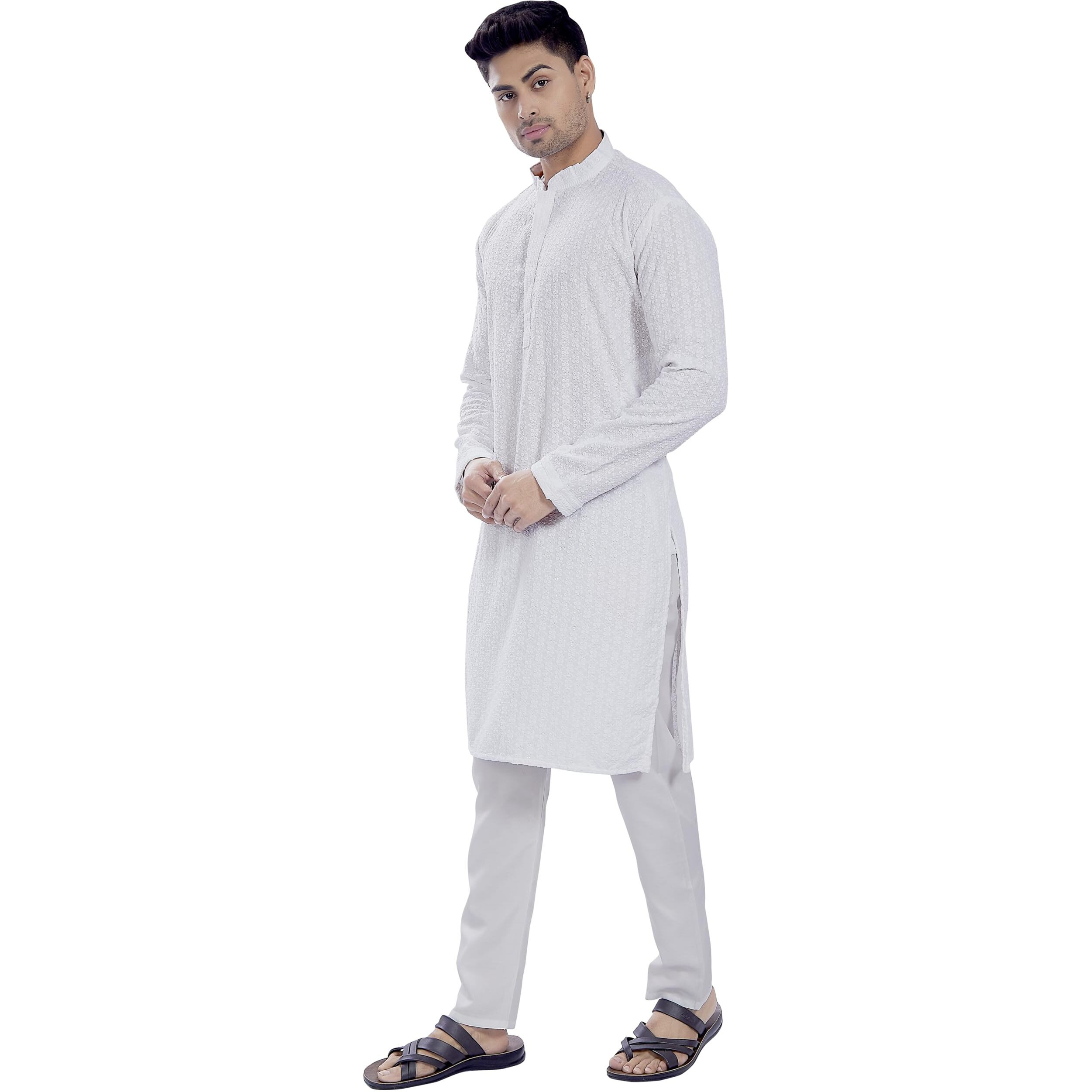 Divisive Men's Sequince Embroidered Cotton Blend Only Slim Fit Kurta (Dkrt676_M_White)