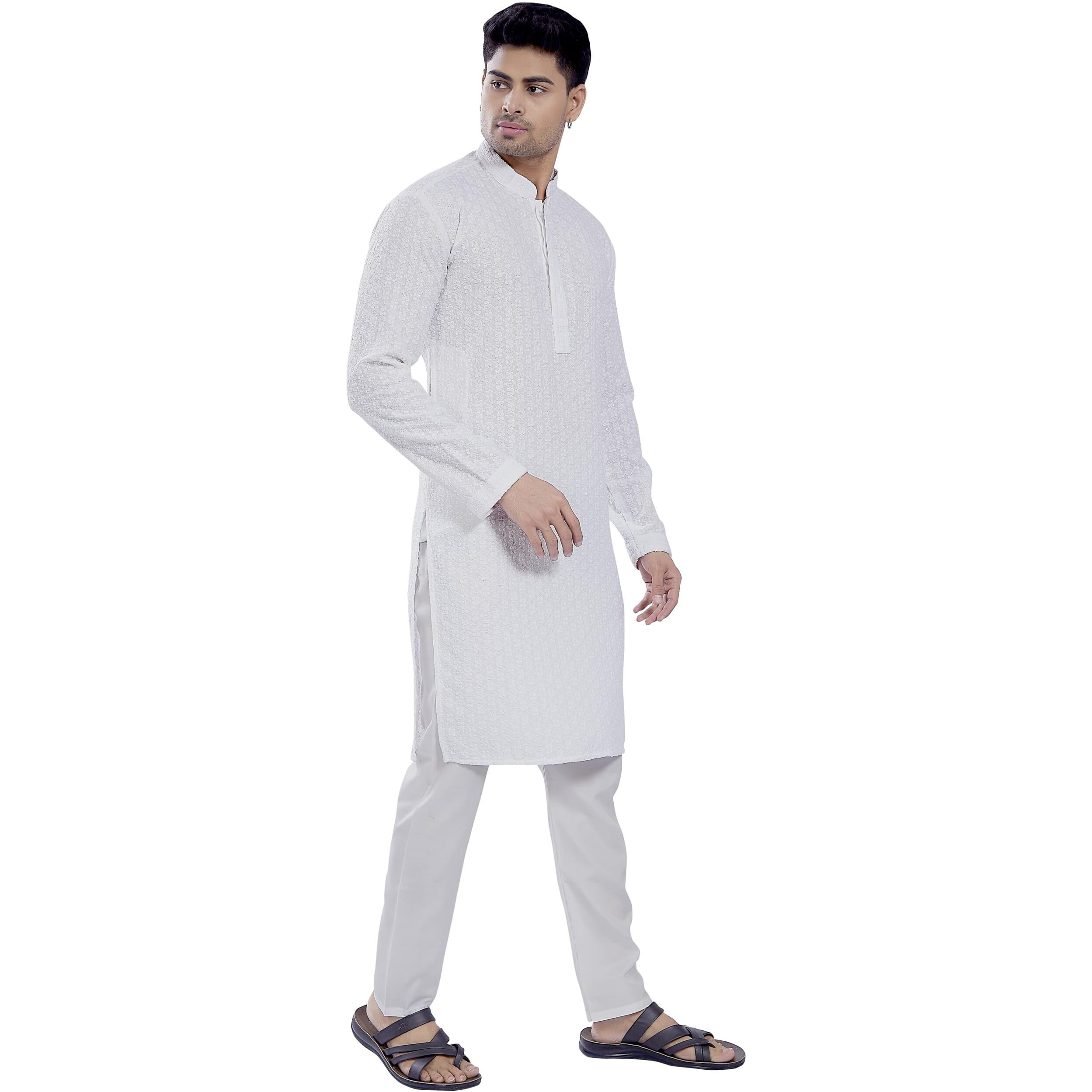 Divisive Men's Sequince Embroidered Cotton Blend Only Slim Fit Kurta (Dkrt676_M_White)