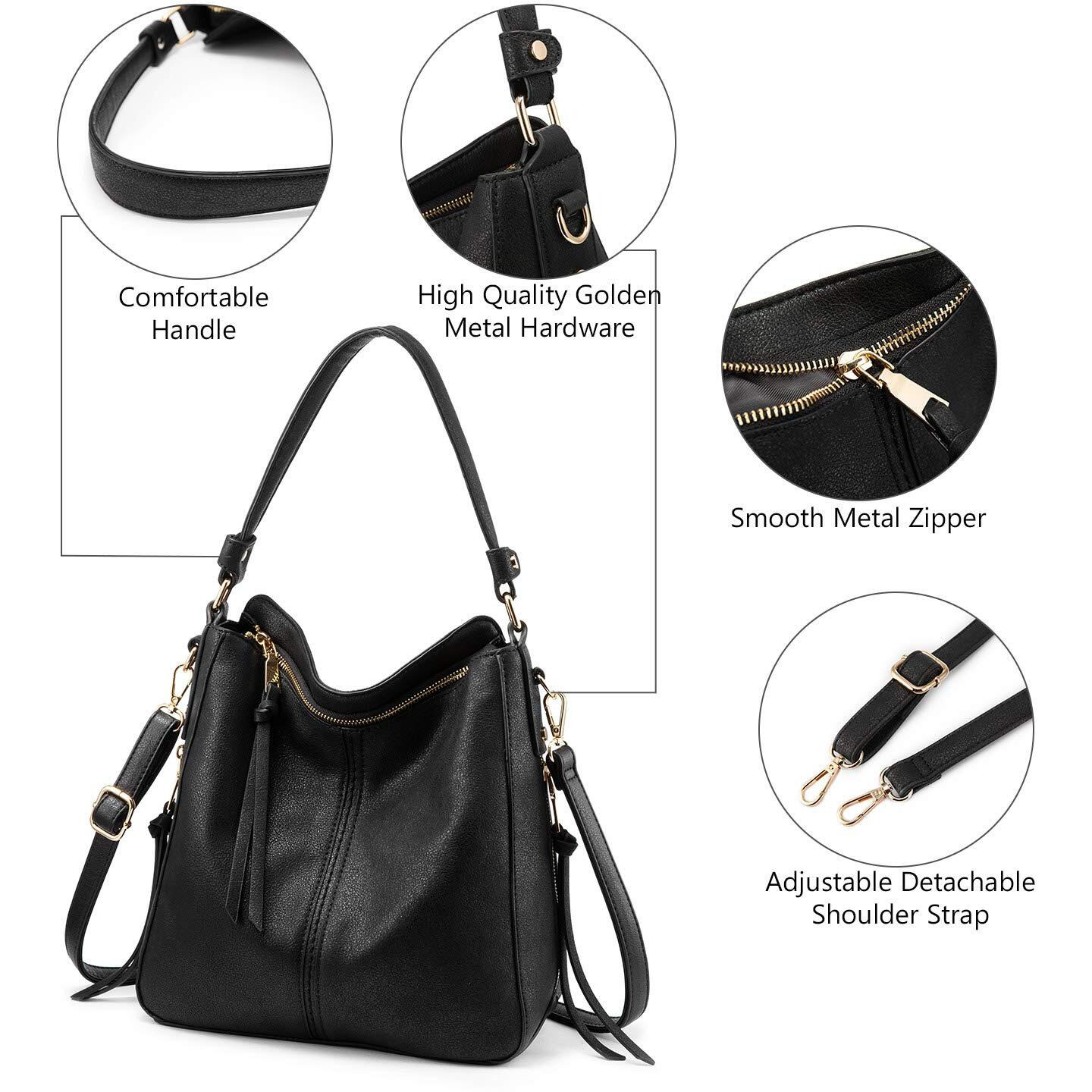 Zibuyu Tote Handbag For Women Fashion Faux Leather Tote Bag Classic Shoulder Crossbody Bags For Lady Girl Solid Color (Black)