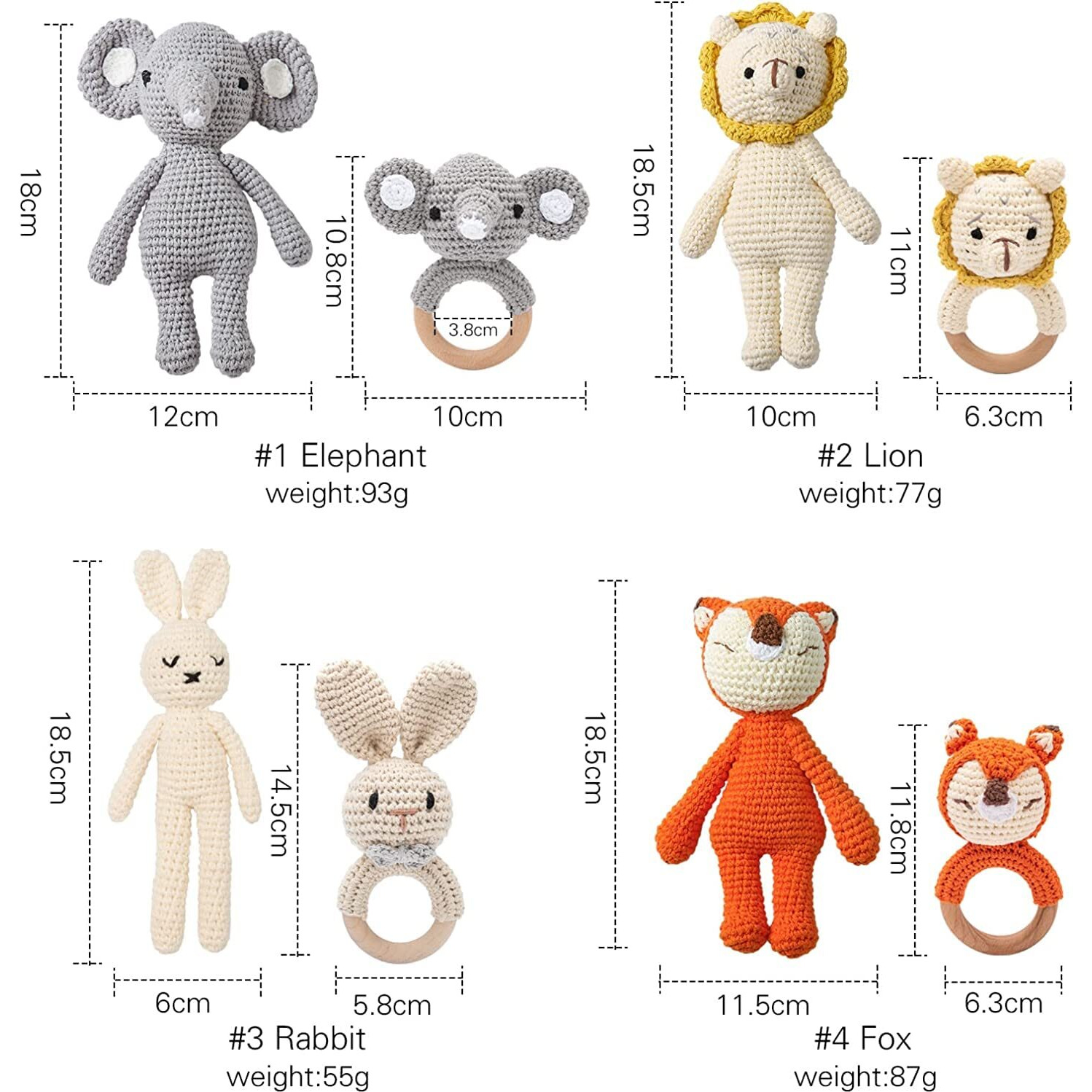 Sycamore East 2Pc Wooden Baby Bunny Rattle&Crochet Doll Plush Stuffed Rabbit Animals Toy For Newborn Baby 3 Months To 3 Year|100% Handmade Infant Soothe Toys For Sensory&Early Grips Thanksgiving Gift