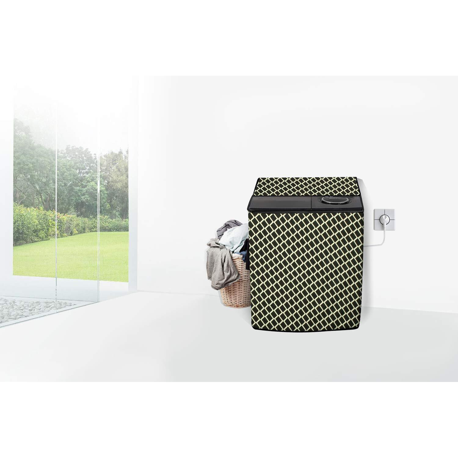 Stylista Polyester Washing Machine Cover Compatible For Lg 11.5 Kg Semi-Automatic Top Loading P115Askaz, Check Coffee