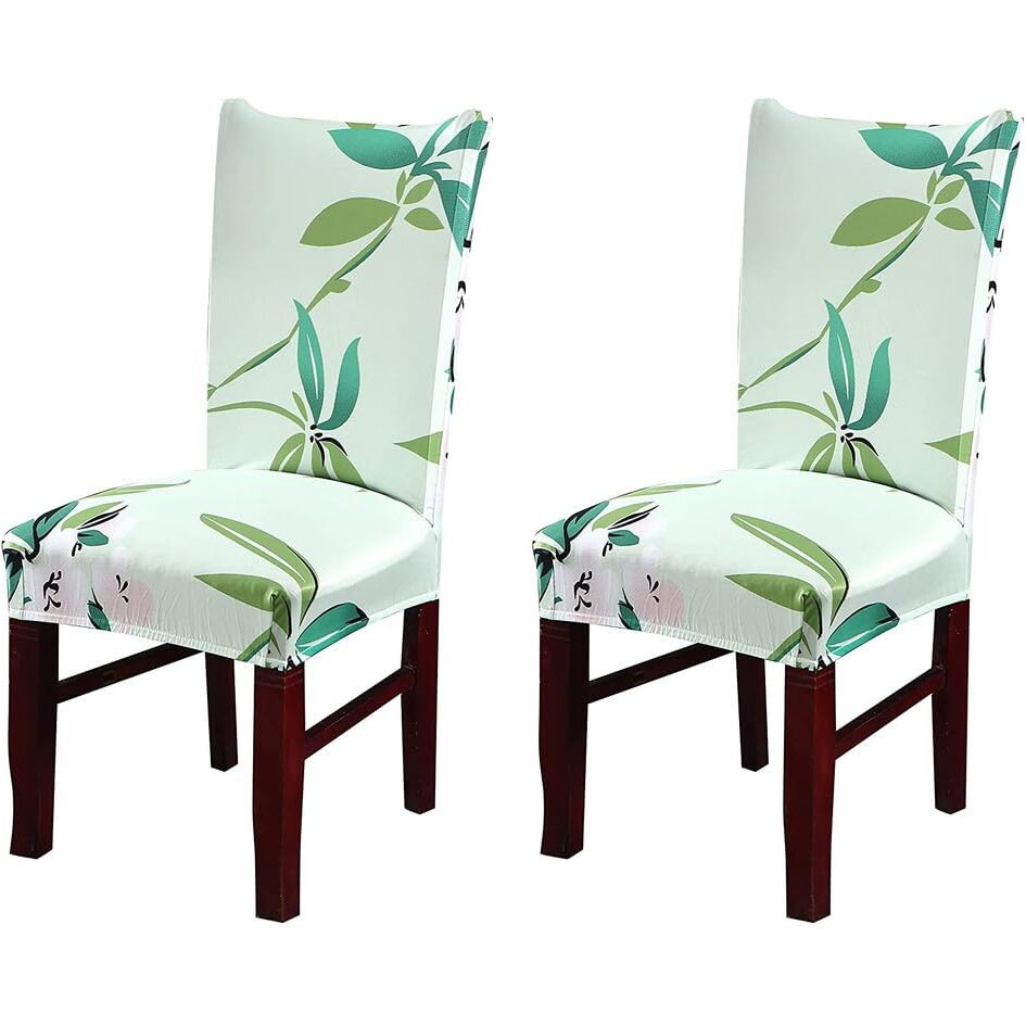 Styleys Elastic Chair Cover Stretch Removable Washable Short Dining Chair Cover Protector Seat Slipcover (Set Of 2, Tea Green Flower, Sd-3154)