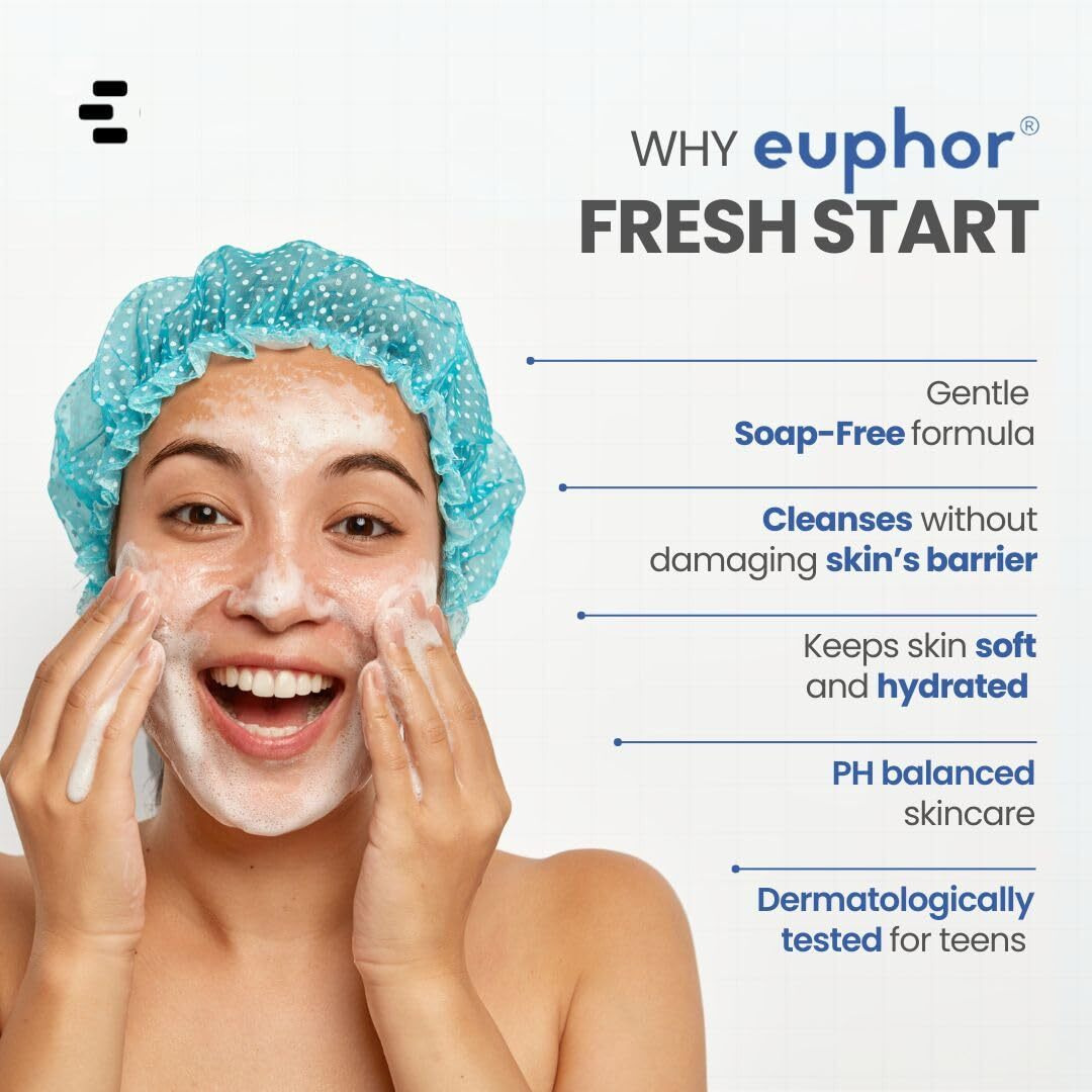Euphor Teens | Gentle Foaming Face Wash- Fresh Start | Cleanses, Refreshes, Maintains Skin Barrier | Green Tea, Aloe Vera, Niacinamide | All Skin Types | Soap-Free, No Parabens And Sulphates | 120Ml (3Pc) | For Women And Men