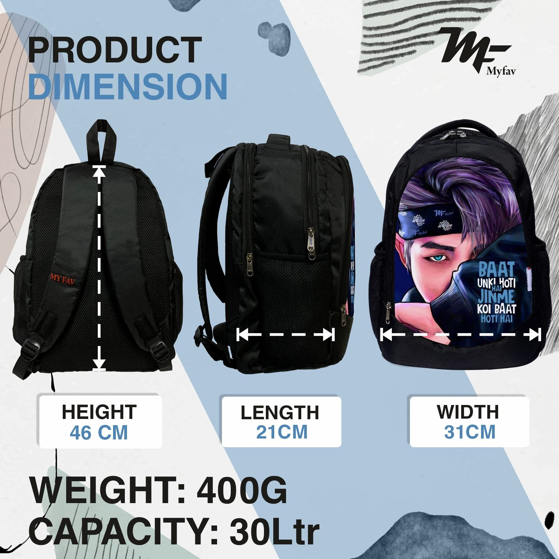 My Fav 15.6 Inch Laptop Backpack | Casual School College Backpack For Men Women | Sports Backpack For Boys & Girls | Outdoor Travel Lightweight Bag | 30 L