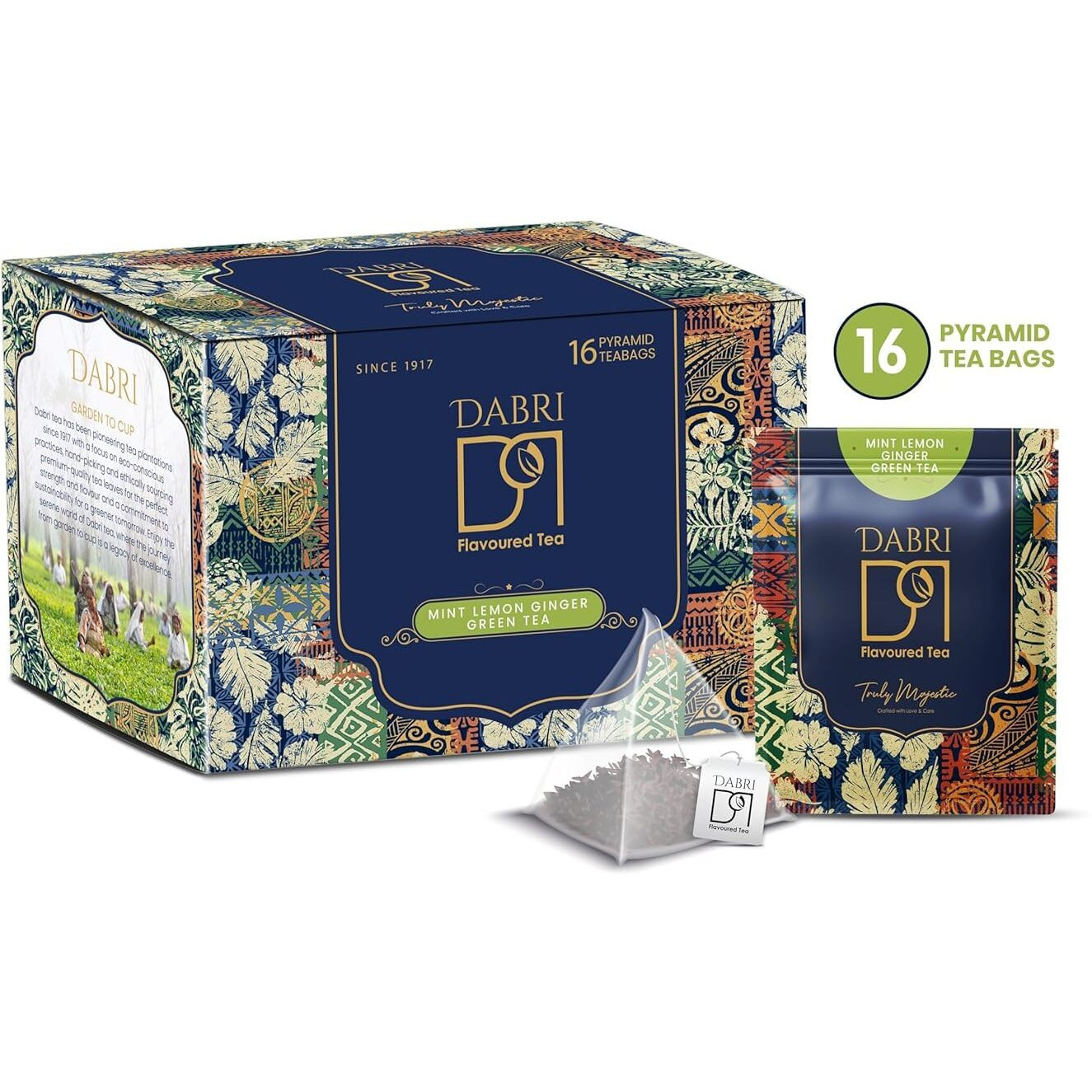 Dabri Mint Lemon Ginger Detox Green Tea - 16 Tea Bags (Pack Of 2)| Build Immunity,Eases Digestion Upset & Maintains Body To Weight Ratio|Freshens Breathe With Lemon Grass,Mint Leaves,Dry Ginger