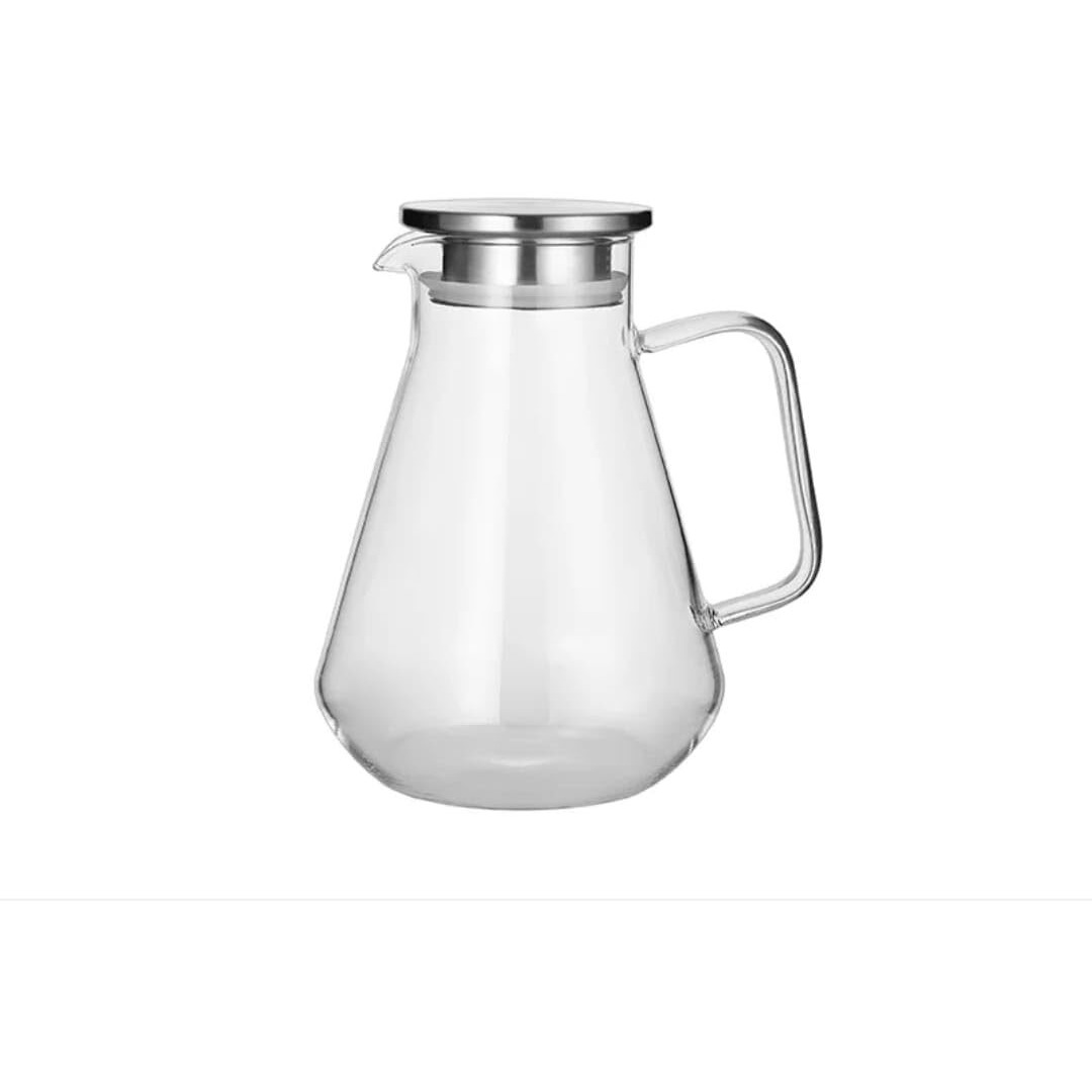 Kikiluxxa Borosilicate Water Jug 1.9 Litre, Stainless Steel Air Tight Lid,Iced Tea Pitcher, Water Jug, Hot Cold Water, Milk And Juice Beverage Carafes (Carezil Jug)
