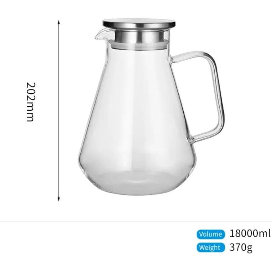 Kikiluxxa Borosilicate Water Jug 1.9 Litre, Stainless Steel Air Tight Lid,Iced Tea Pitcher, Water Jug, Hot Cold Water, Milk And Juice Beverage Carafes (Carezil Jug)