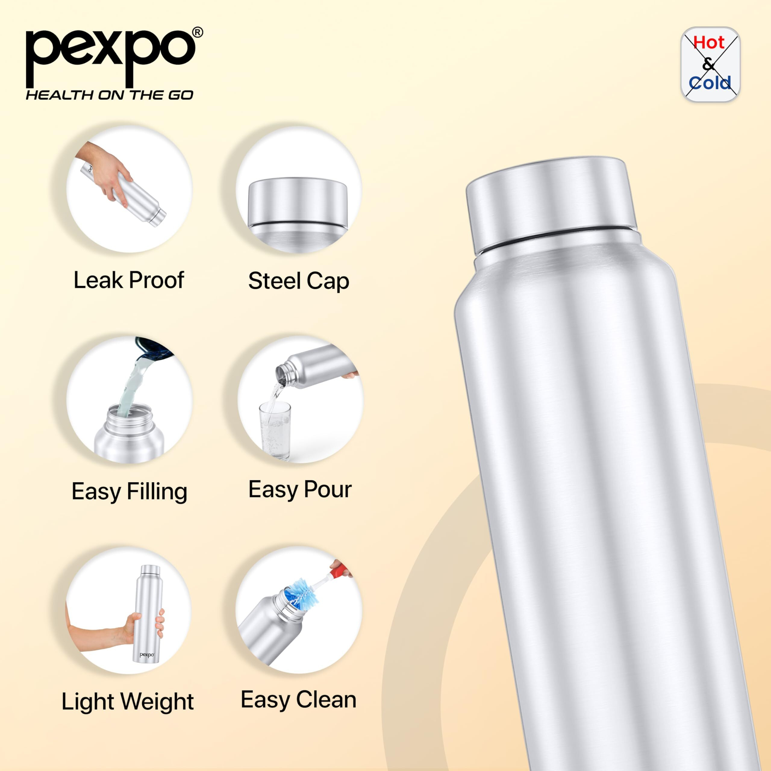 Pexpo Chromo Stainless Steel Sports/Fridge Water Bottle 1 Litre, Silver Pack Of 4 | Eco Friendly | Bpa Free | Water Bottle For Office, Gym, School, Yoga, Trekking, Men, Women And Kids