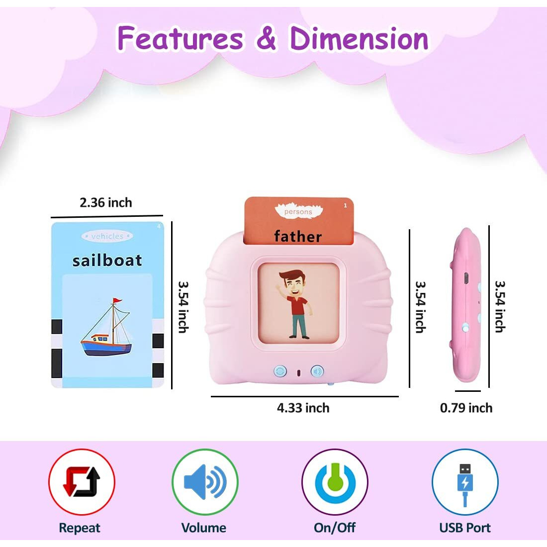 Wembley 112 Talking Baby Flash Crad For Kids Toys For 2-5 Years Old Boy Girls Learning Educational Brain Toys For 2 3 4 5 Years Girls Electronic Interactive Birthday Gift For Kids Toddler