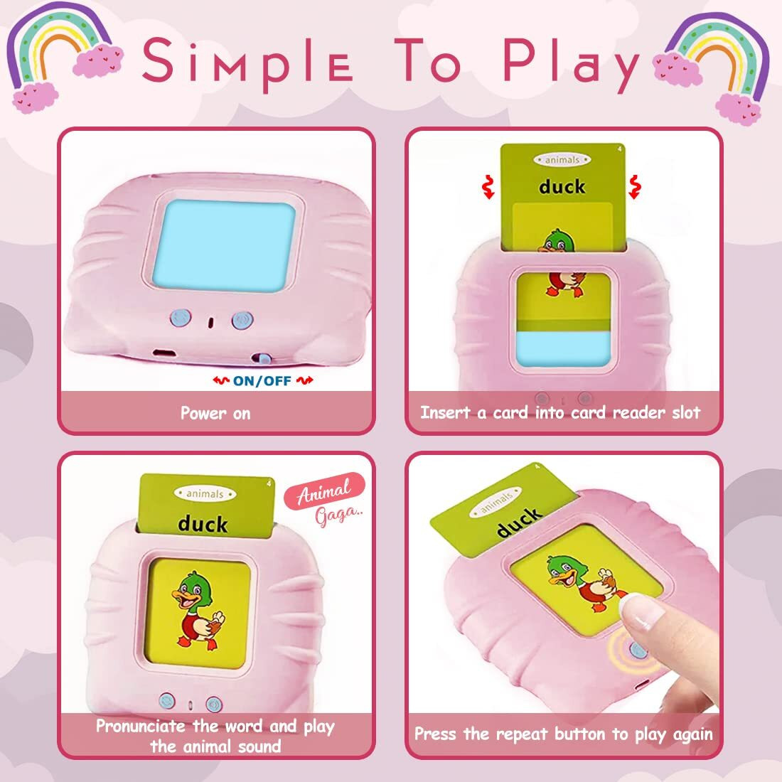 Wembley 112 Talking Baby Flash Crad For Kids Toys For 2-5 Years Old Boy Girls Learning Educational Brain Toys For 2 3 4 5 Years Girls Electronic Interactive Birthday Gift For Kids Toddler