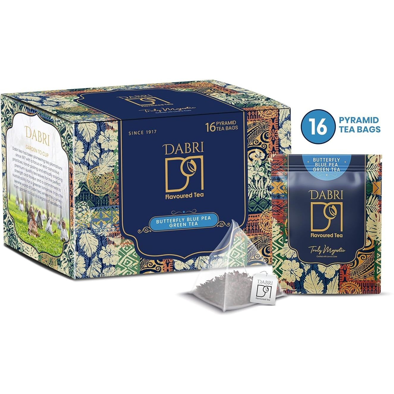 Dabri Blue Flower Butterfly Pea Green Tea 16 Pyramid Bags (Pack Of 2)| Regulate Blood Sugar Levels,Relieves Stress & Also Beneficial For Hair And Skin|Farm Packed For Freshness High On Anti Oxidants