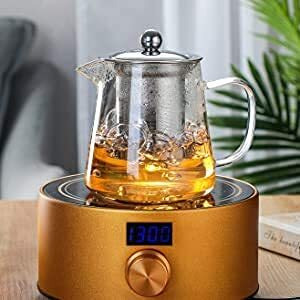 Ankul Borosilicate Round Glass Tea Pot With Heat Resistant Stainless Steel Infuser Perfect For Tea And Coffee Maker, Clear Glass Kettle (Round 950 Ml)
