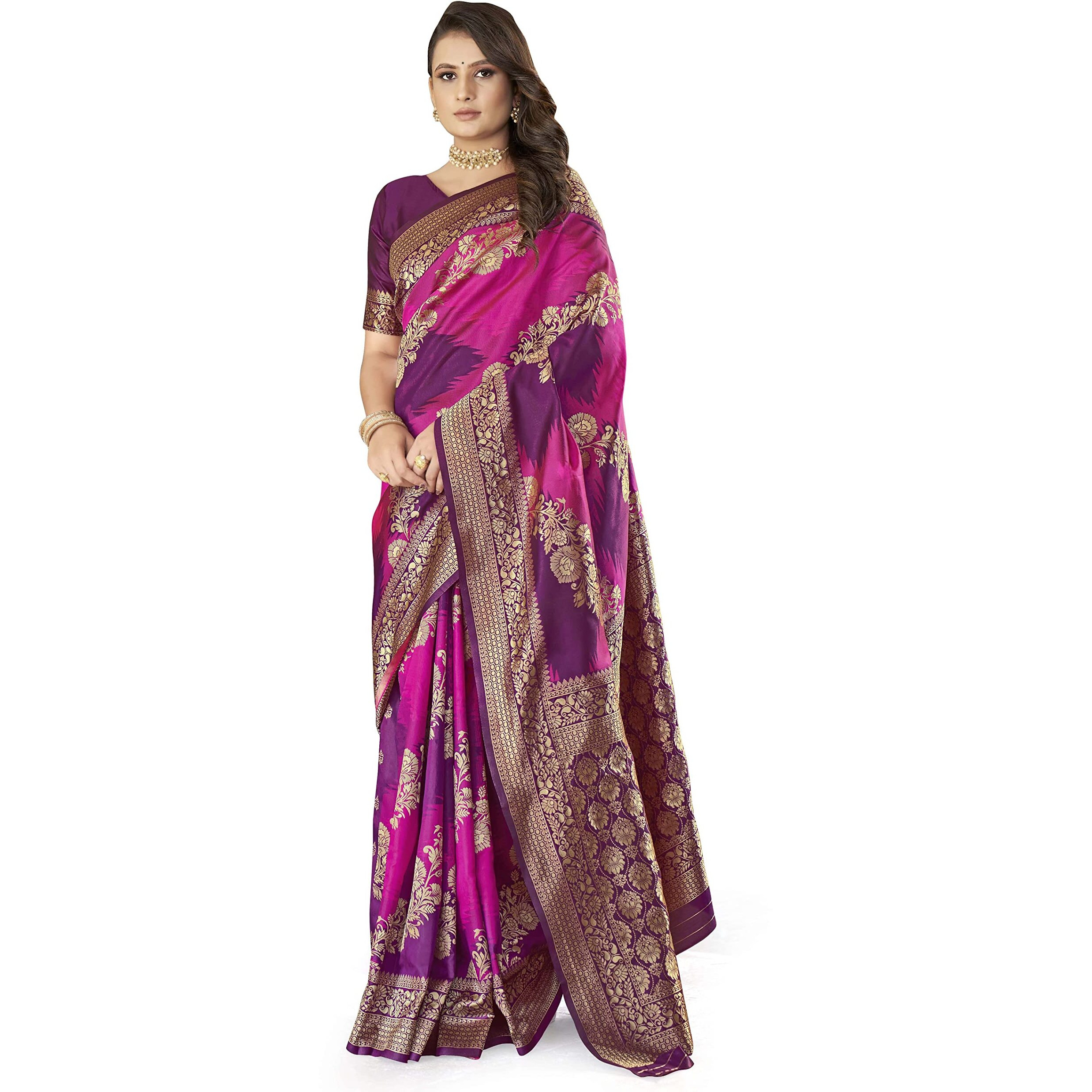 Manohari Traditional Banarasi Silk Purple Heavy Woven Jacquard Work 5.5 Meter Saree With 0.8 Meter Embroidery Blouse Piece_Mn1704-1 - Womens